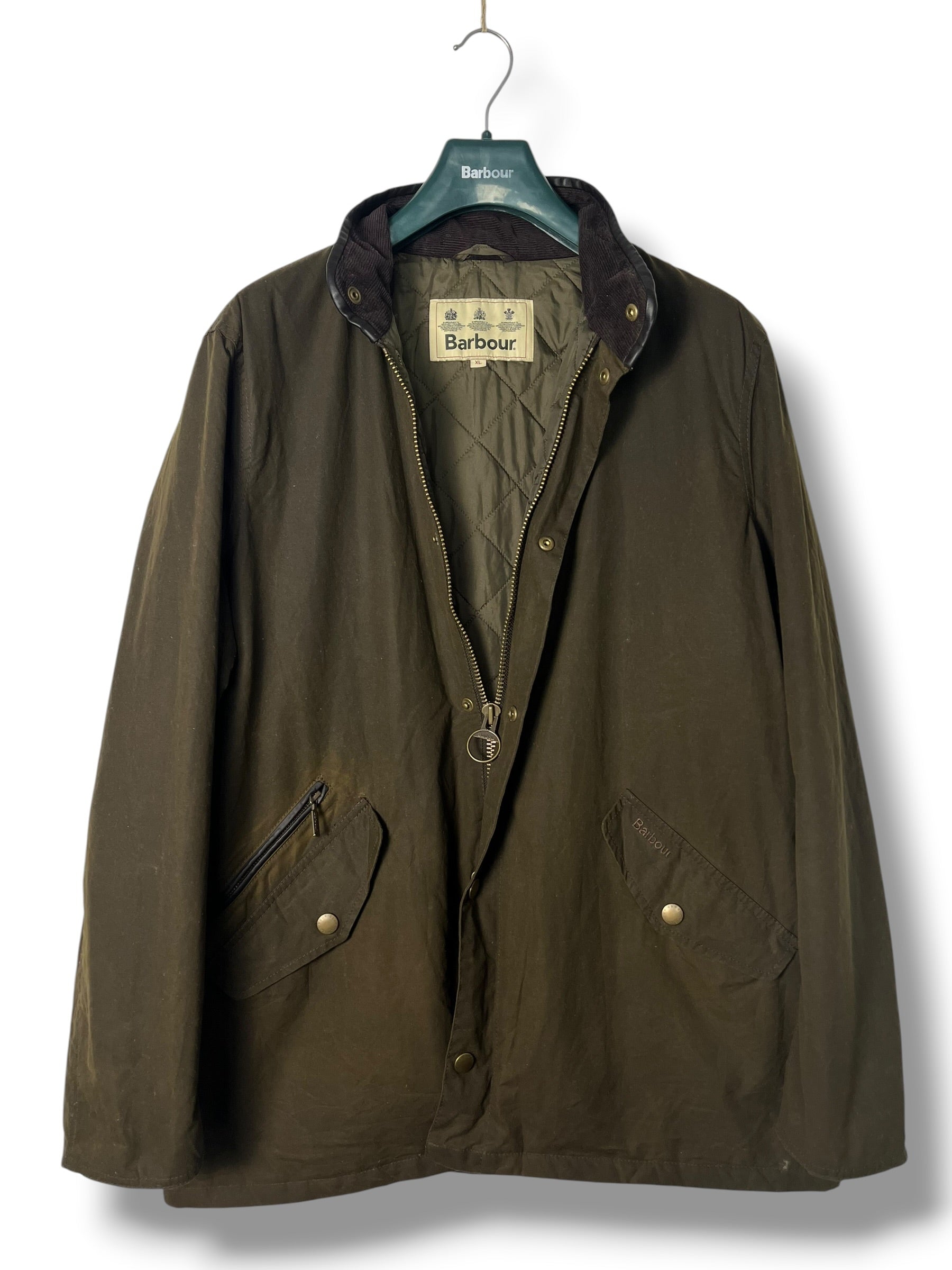 Barbour Prestbury Wax Jacket Olive XL Leather Detail Heritage Coat