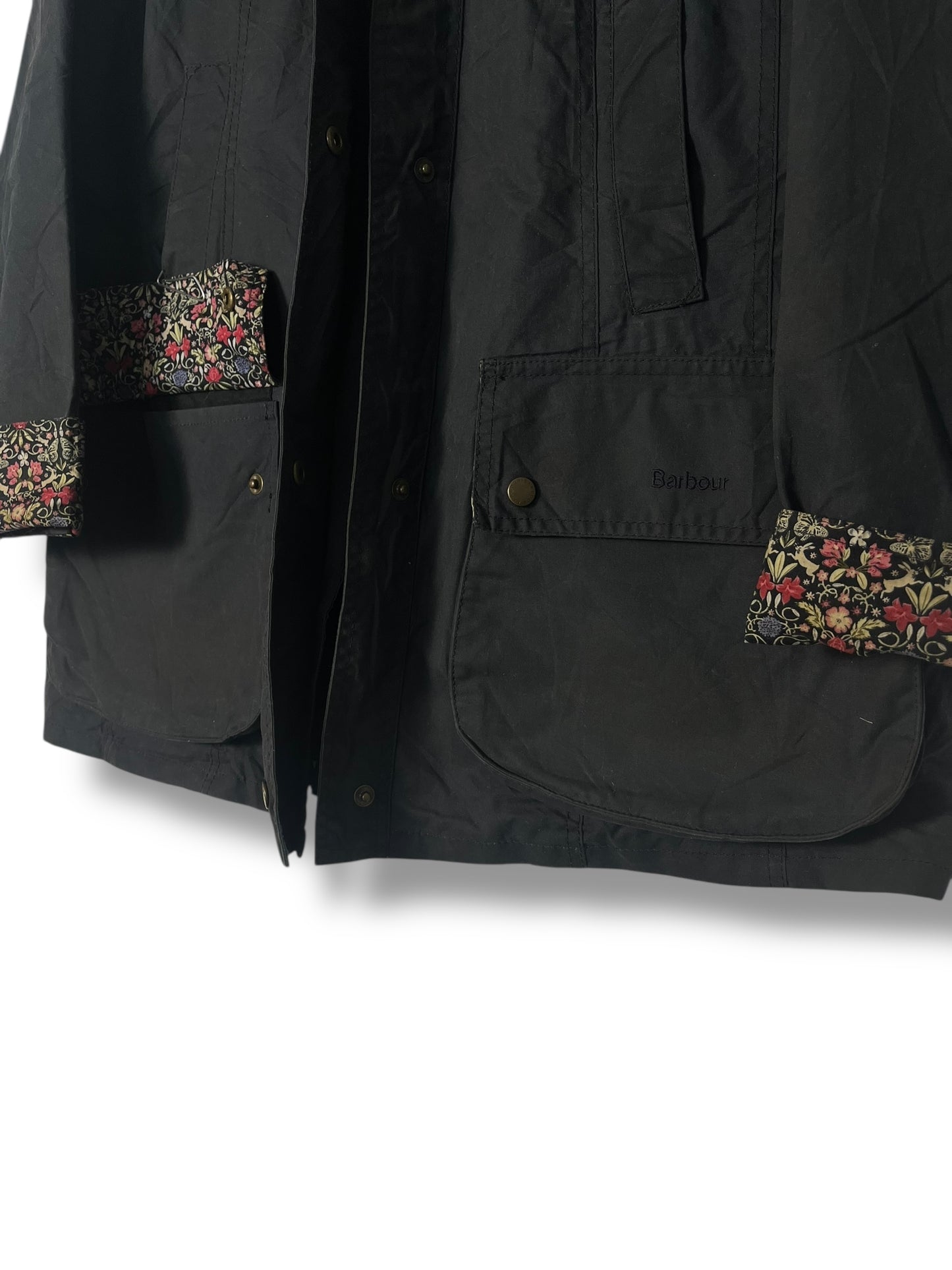 Barbour Beadnell Ladies Wax Jacket – UK 18 / Navy Blue Floral Lining