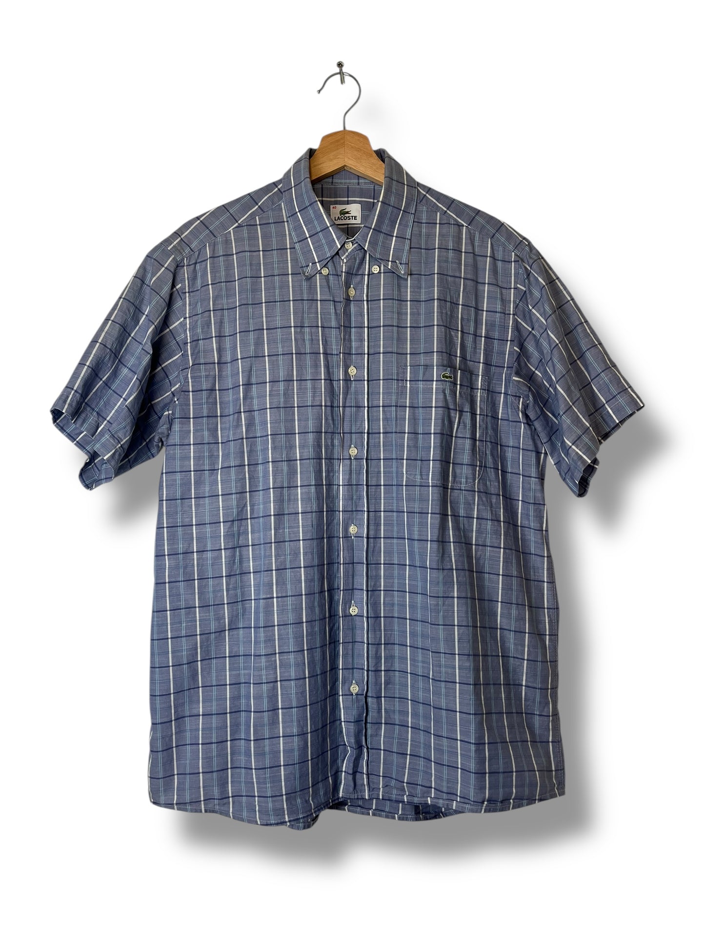 Lacoste Short Sleeve Checkered Shirt Size 40 Blue