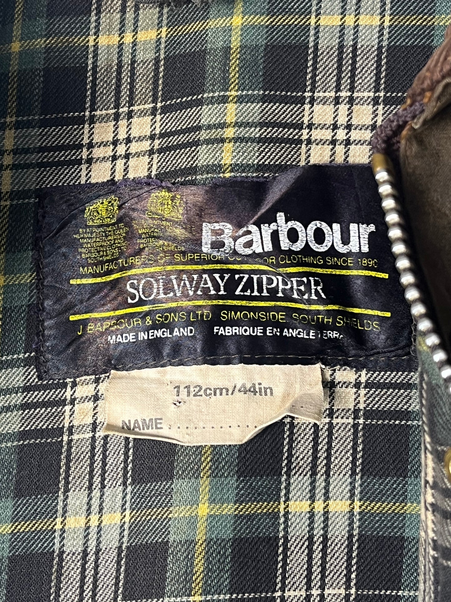 Rare 1980s Barbour Solway Zipper Wax Jacket – Olive – C44