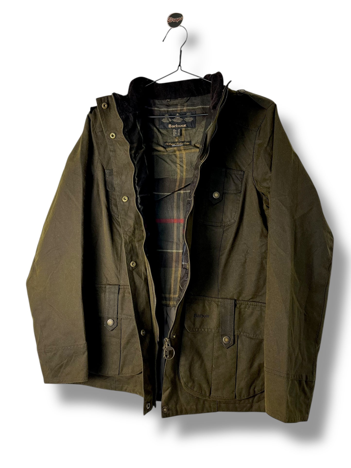 Barbour Defence Wax Jacket – Olive Green – Size 14 (UK)