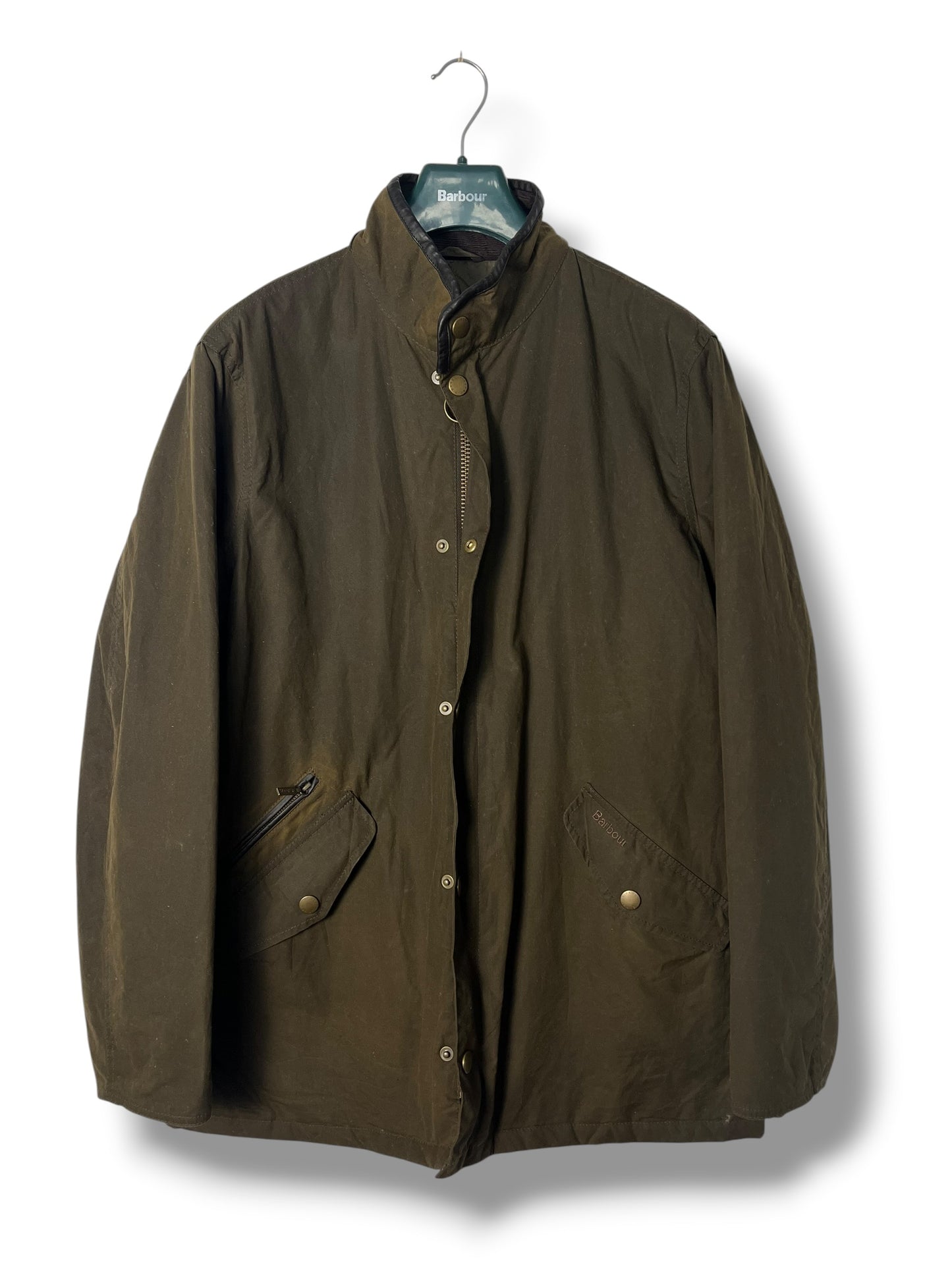 Barbour Prestbury Wax Jacket Olive XL Leather Detail Heritage Coat