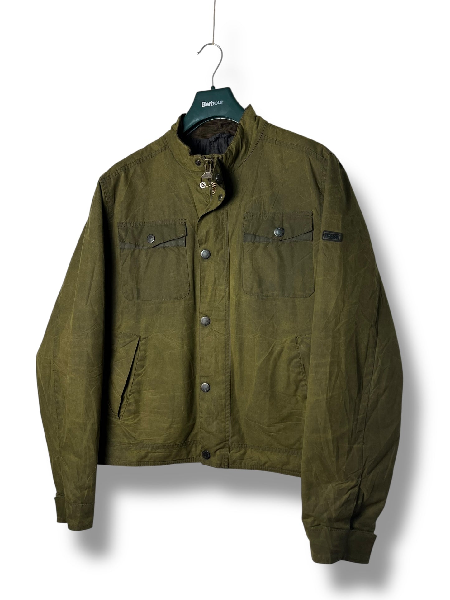 Barbour International Hatch Wax Jacket Sage Green XL Cropped Moto UK