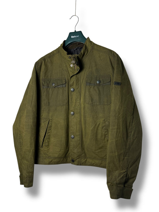 Barbour International Hatch Wax Jacket Sage Green XL Cropped Moto UK