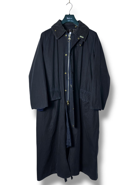Barbour Burghley Riding Coat Navy Blue 90s Wax Jacket Equestrian