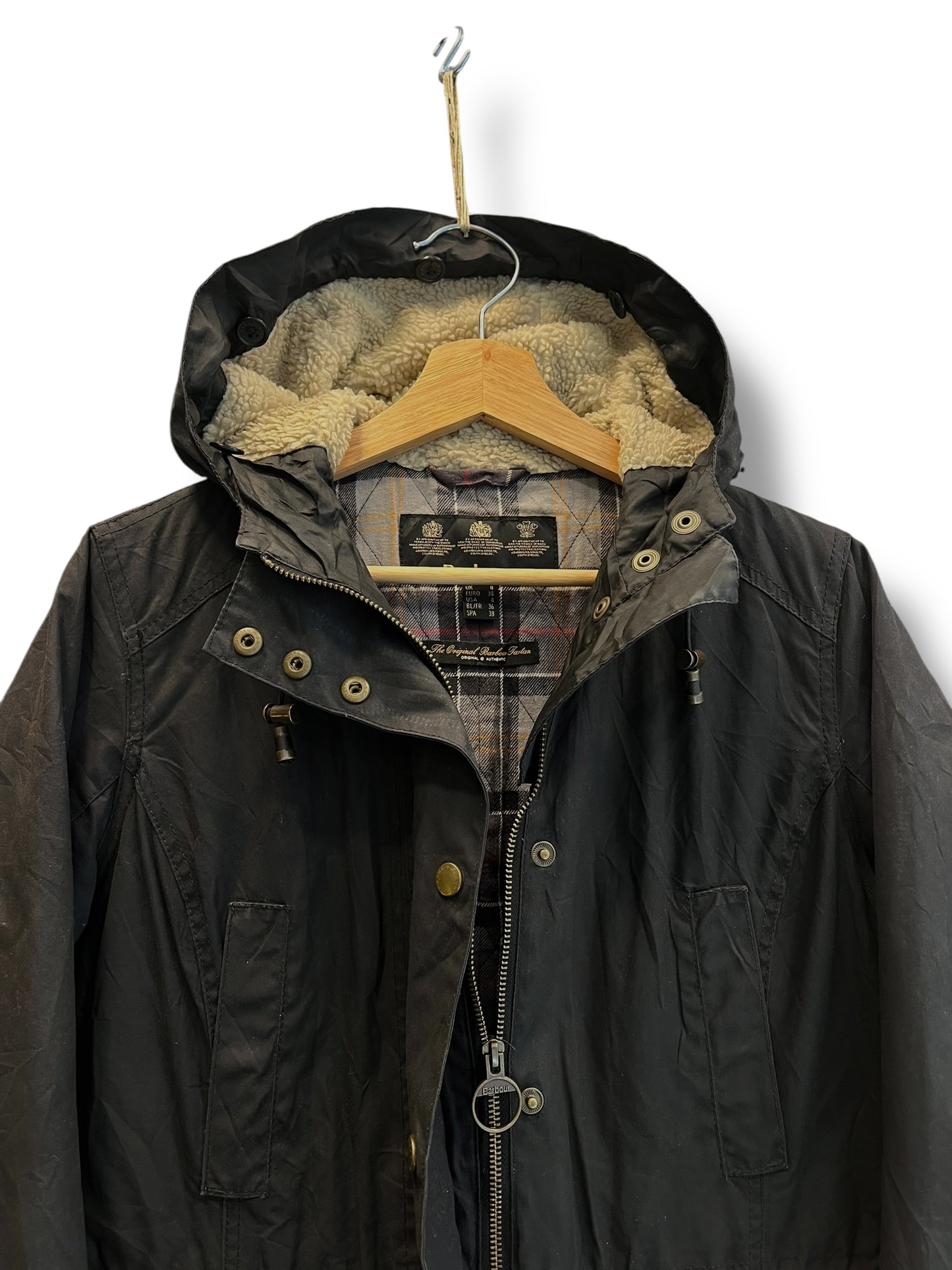 Barbour Kelsall Women’s Waxed Jacket Black UK 8 Hooded Drawstring