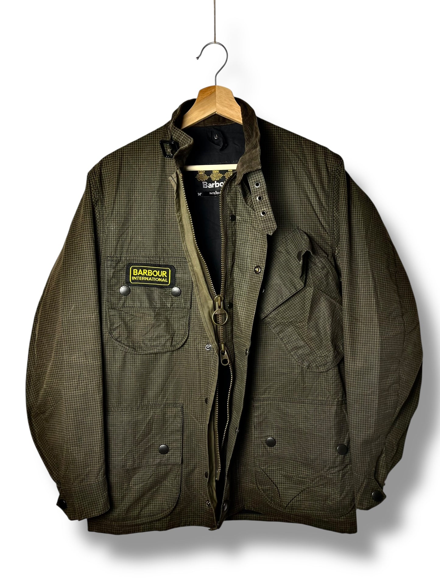 Barbour International Suit SMU Wax Jacket C34 Small Check Rare Moto