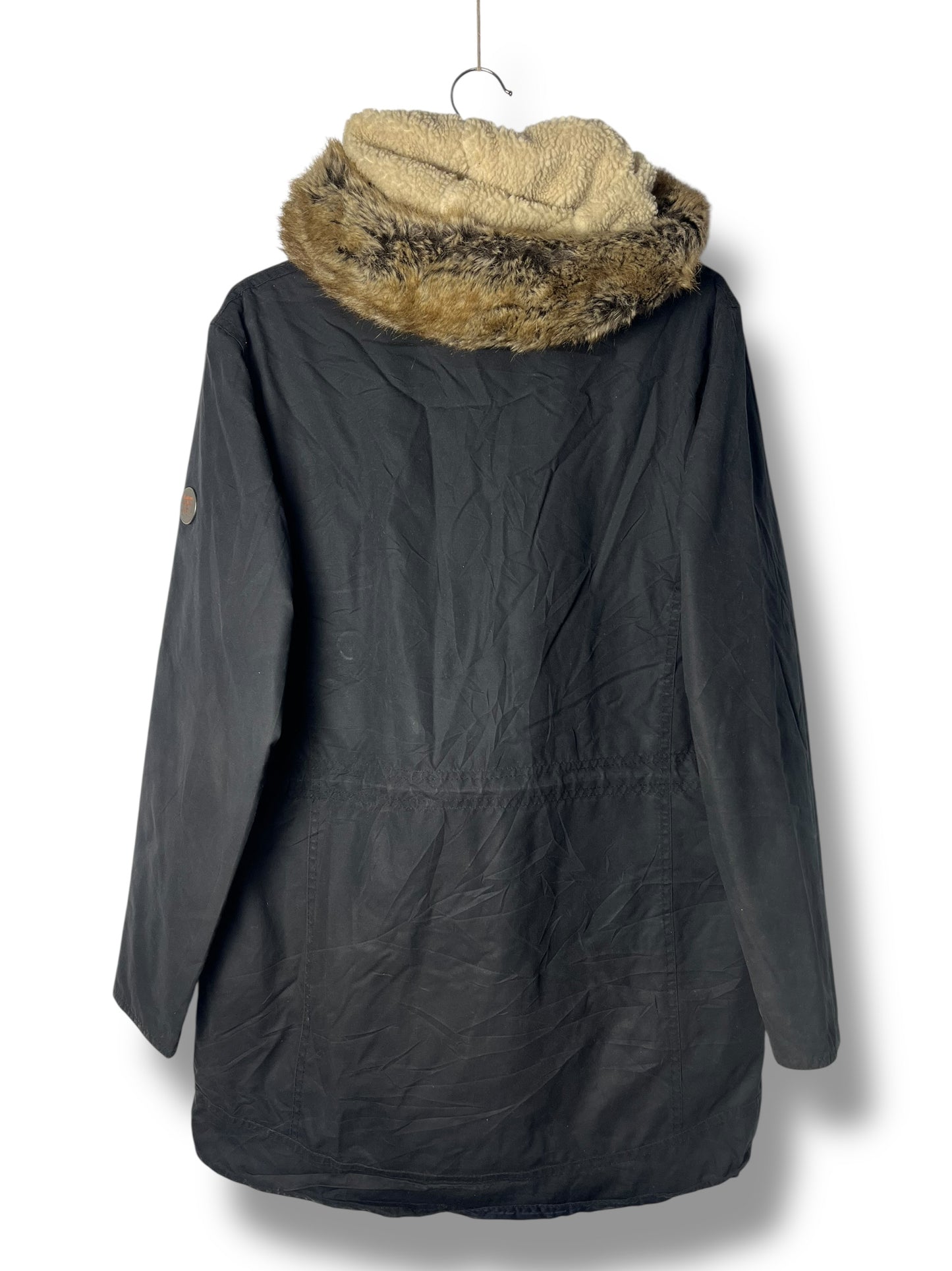 Barbour Carribena Wax Jacket Navy Sherpa Parka Women UK14 Rare