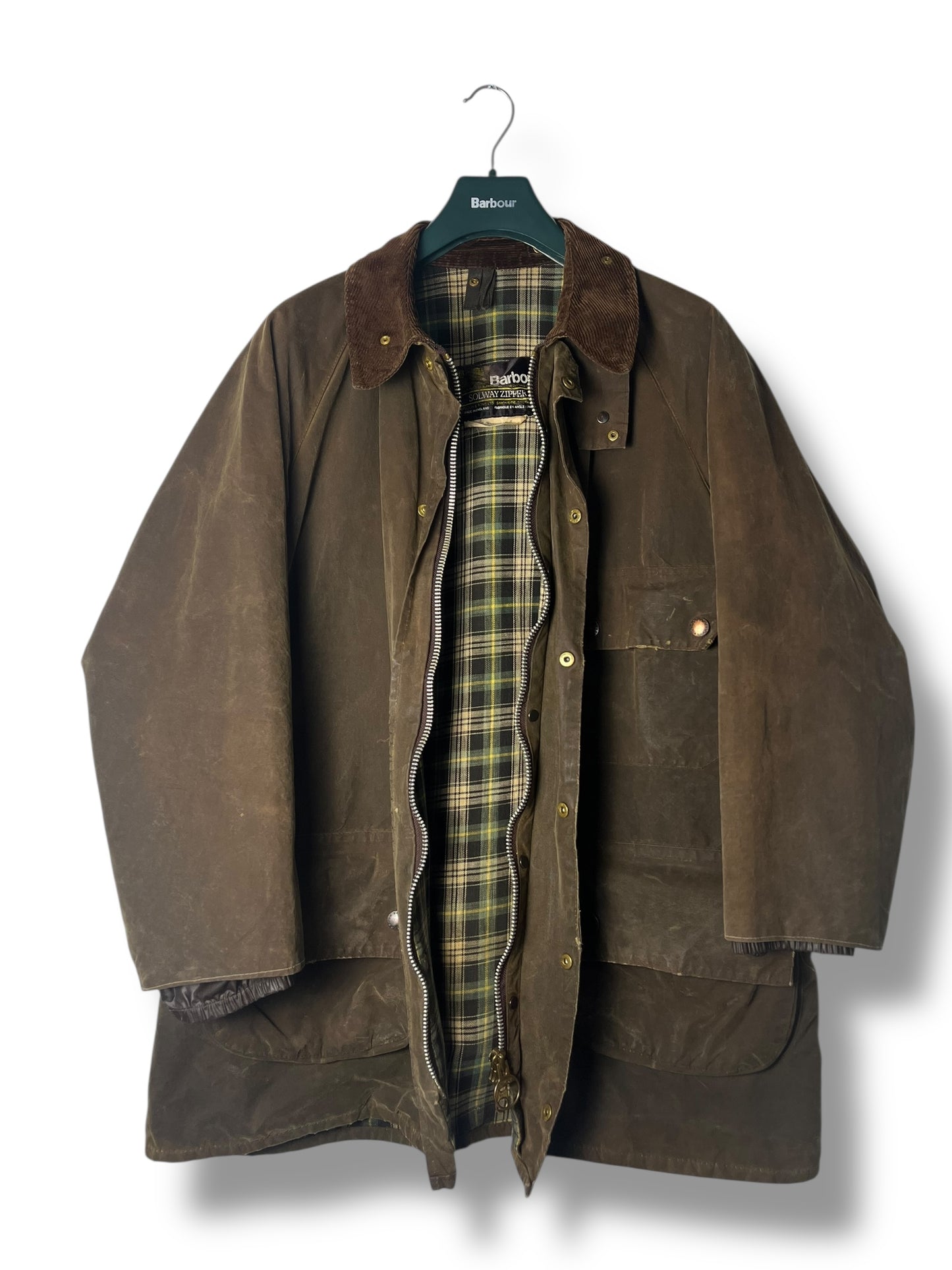 Rare 1980s Barbour Solway Zipper Wax Jacket – Olive – C44