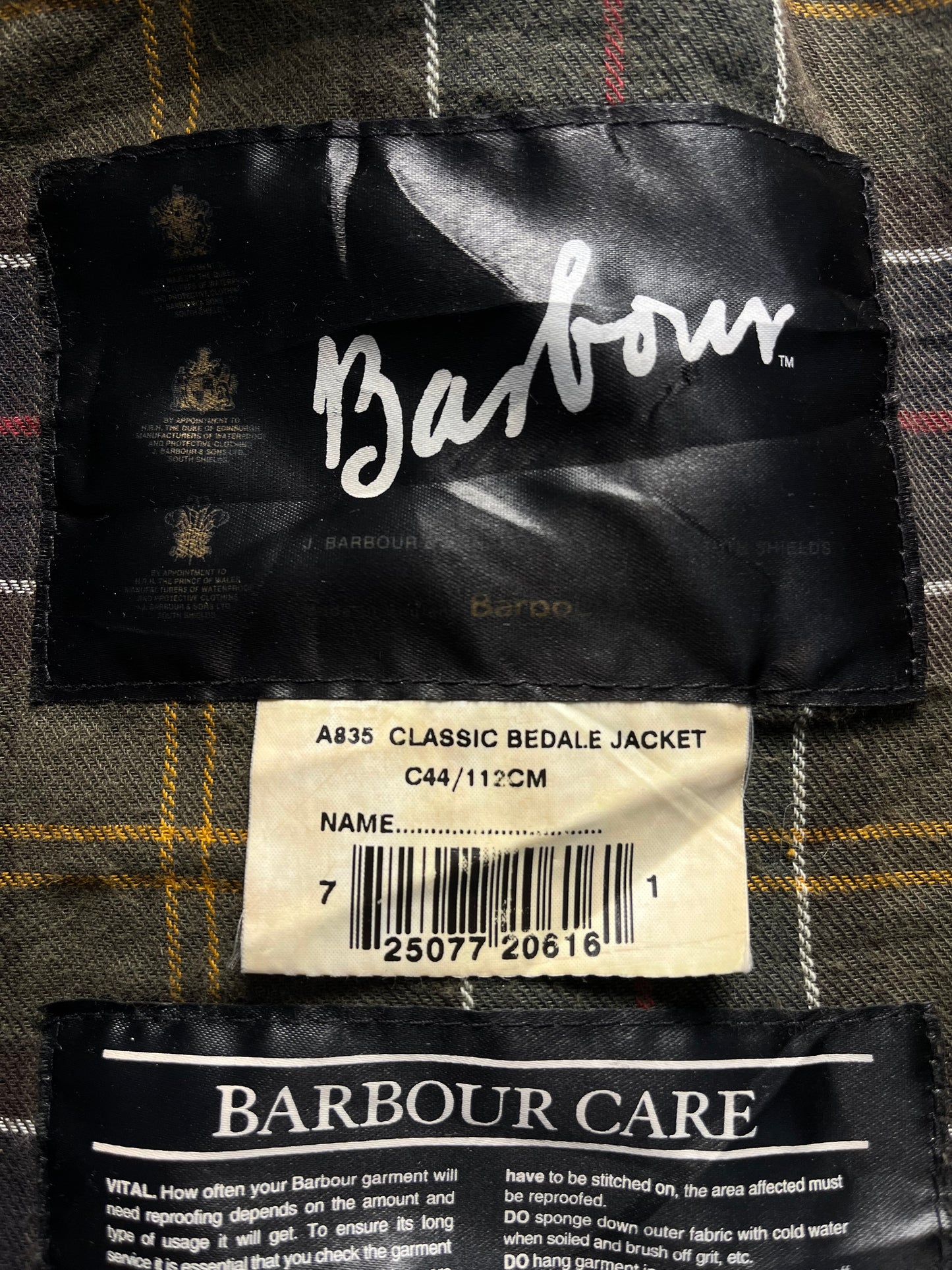 Barbour Classic Bedale A835 – Olive – C44 (Early 2000s)
