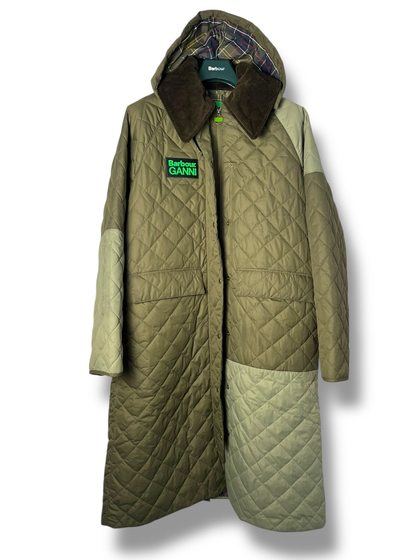 Lady Barbour x GANNI Quilted Burghley Coat – Olive – UK12