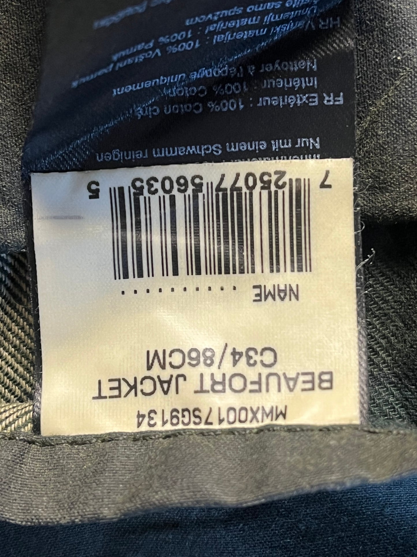 Barbour Beaufort Wax Jacket – Sage – C34 (XS)