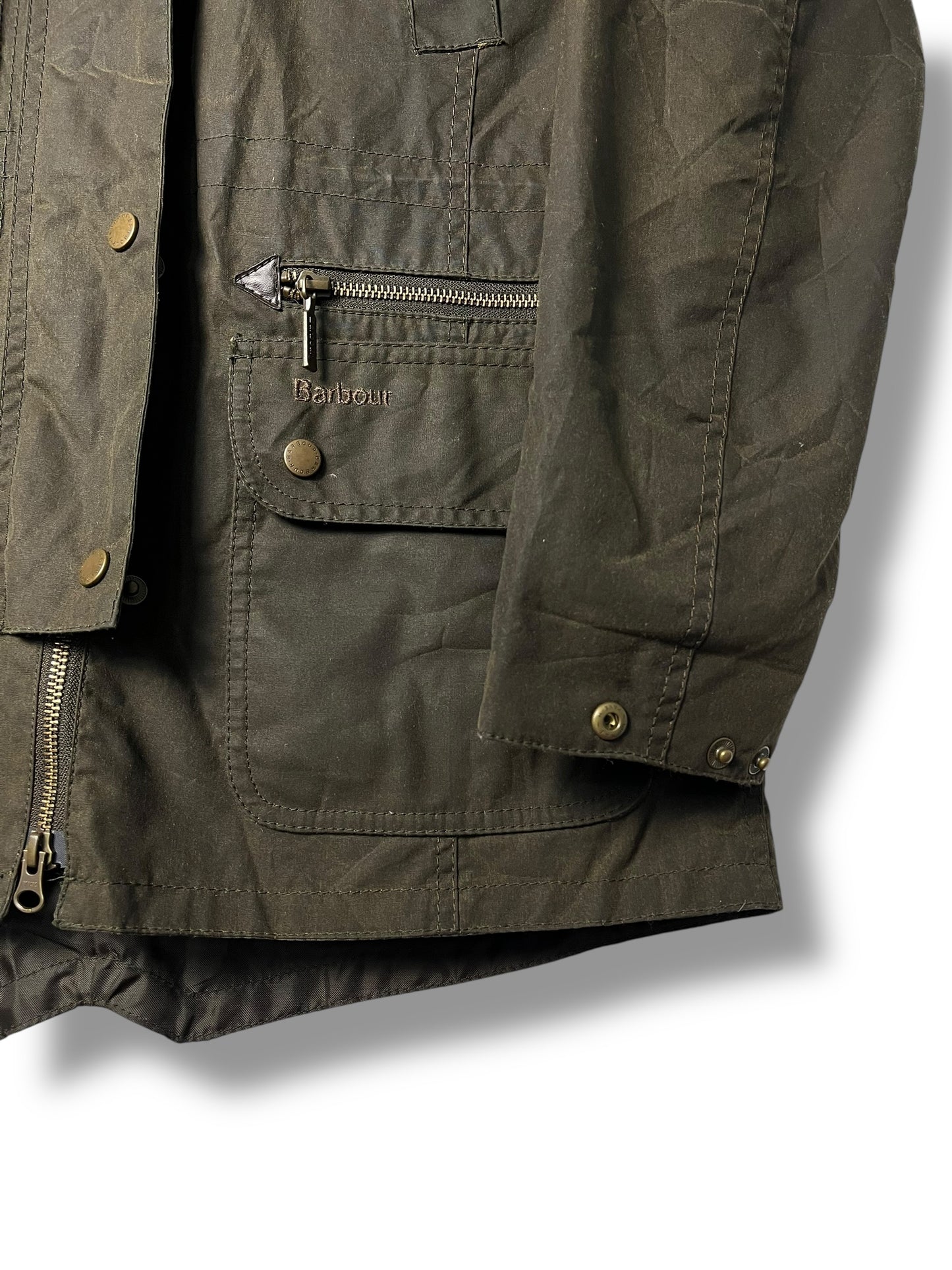Barbour Kelsall Wax Parka Olive Women Size 12 Large Hooded Fur Lined UK
