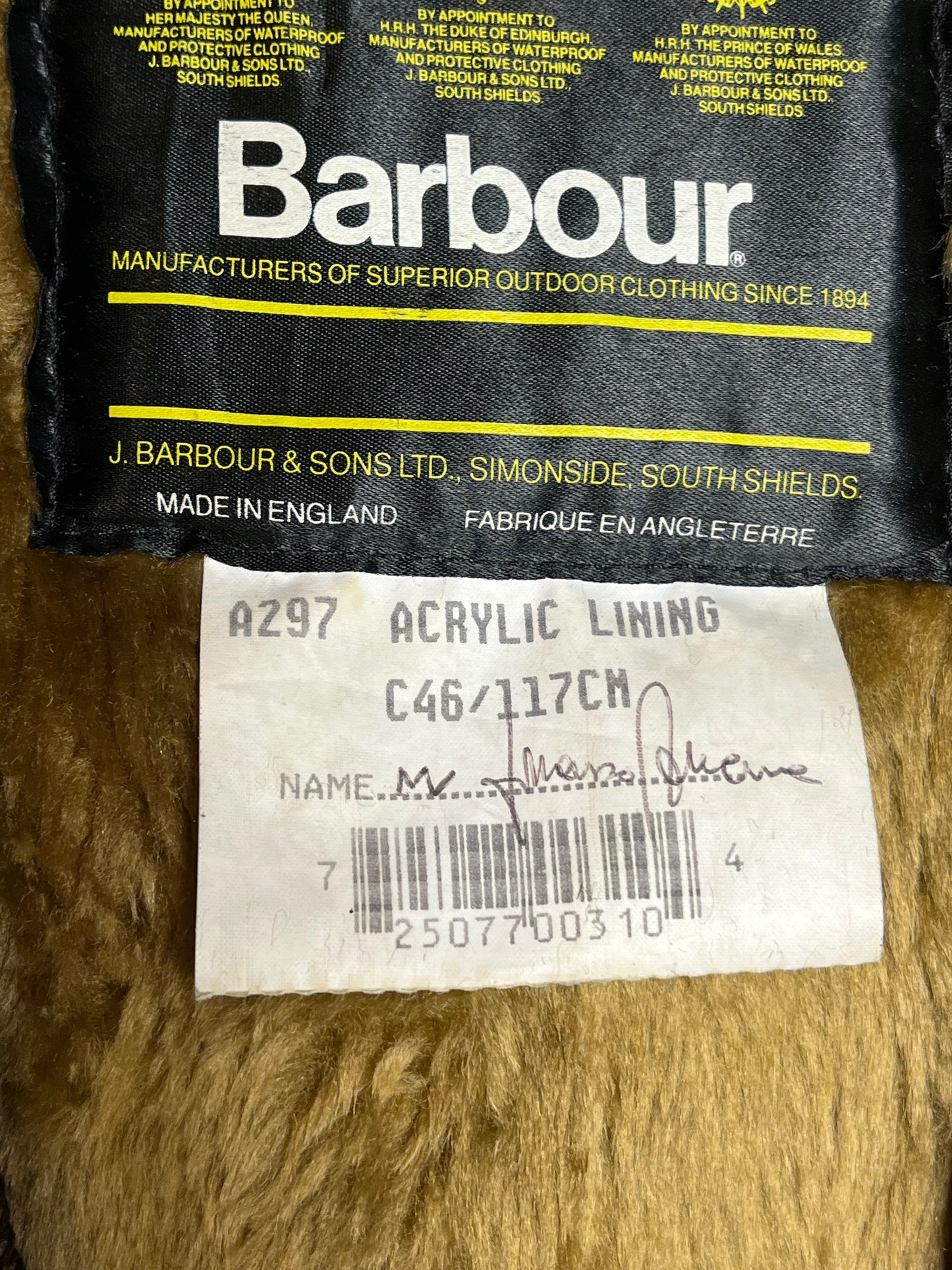 A297 Barbour Vintage C46 Bodywarmer Liner Button Version