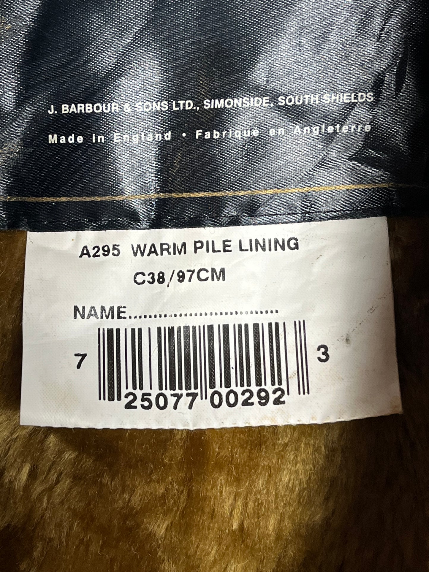 A295 Barbour Vintage C38 Bodywarmer Liner Button Version