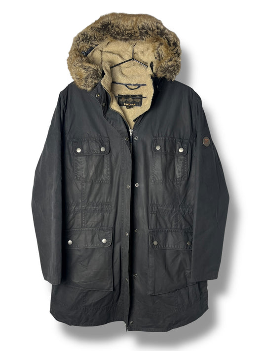 Barbour Carribena Wax Jacket Navy Sherpa Parka Women UK14 Rare