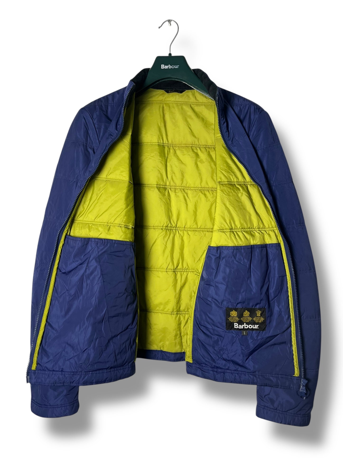 Barbour Quilted Jacket –Retail Leaven Electric Blue / Neon Green – Size L