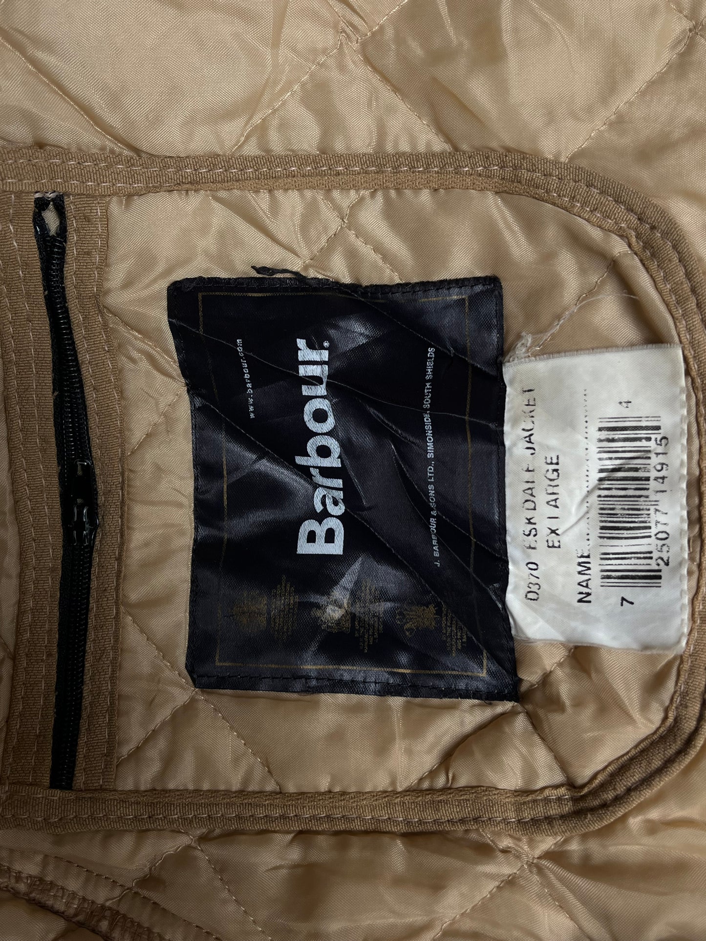 Barbour Eskdale Quilted Jacket – Cream – Size XL