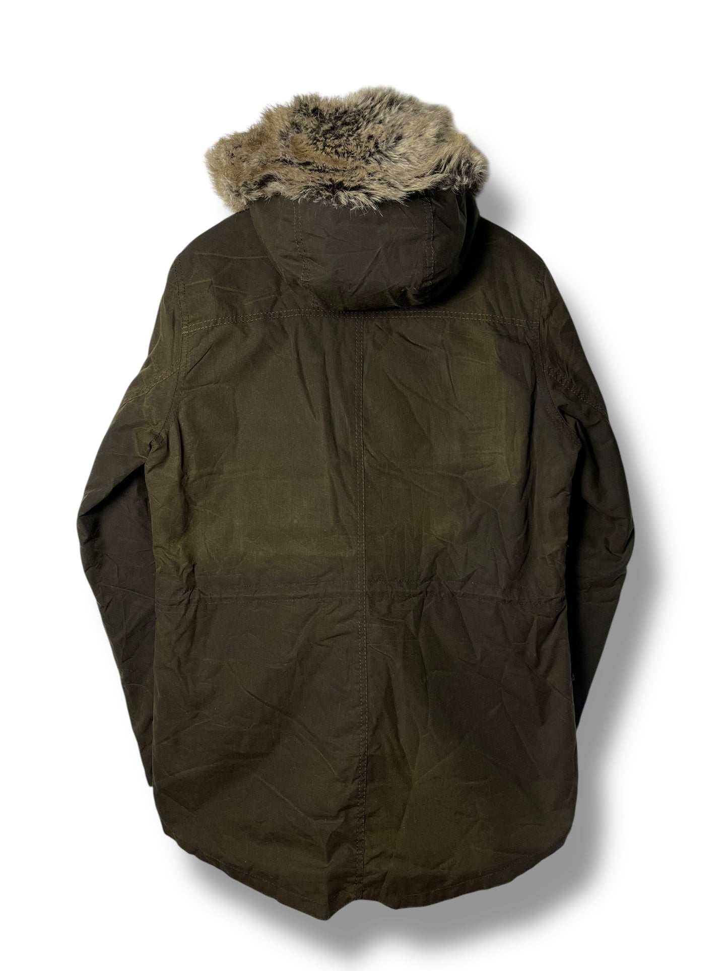 Barbour Kelsall Wax Parka Olive Women Size 12 Large Hooded Fur Lined UK