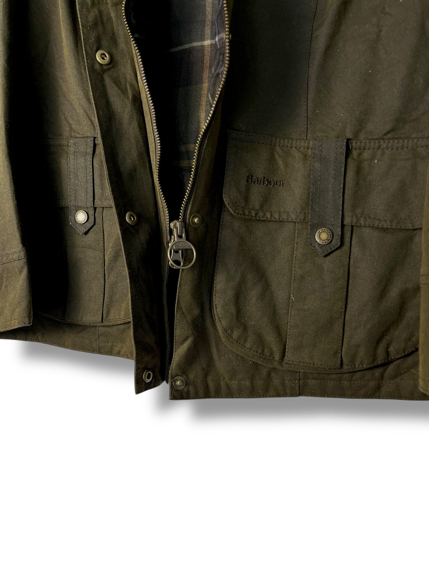 Barbour Defence Wax Jacket – Olive Green – Size 14 (UK)