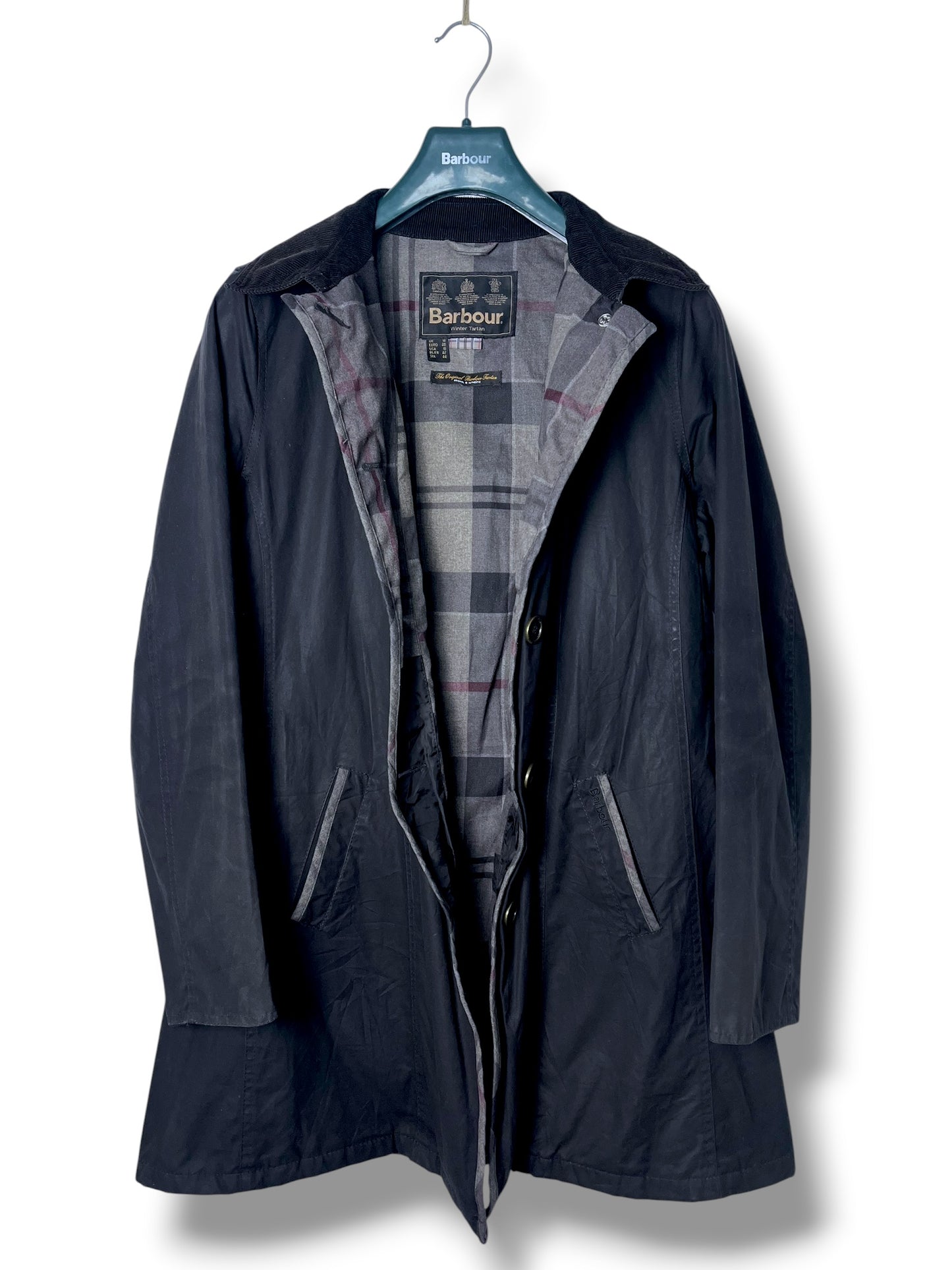 Barbour Portlethan Wax Jacket Navy Blue UK14 Long Coat Women