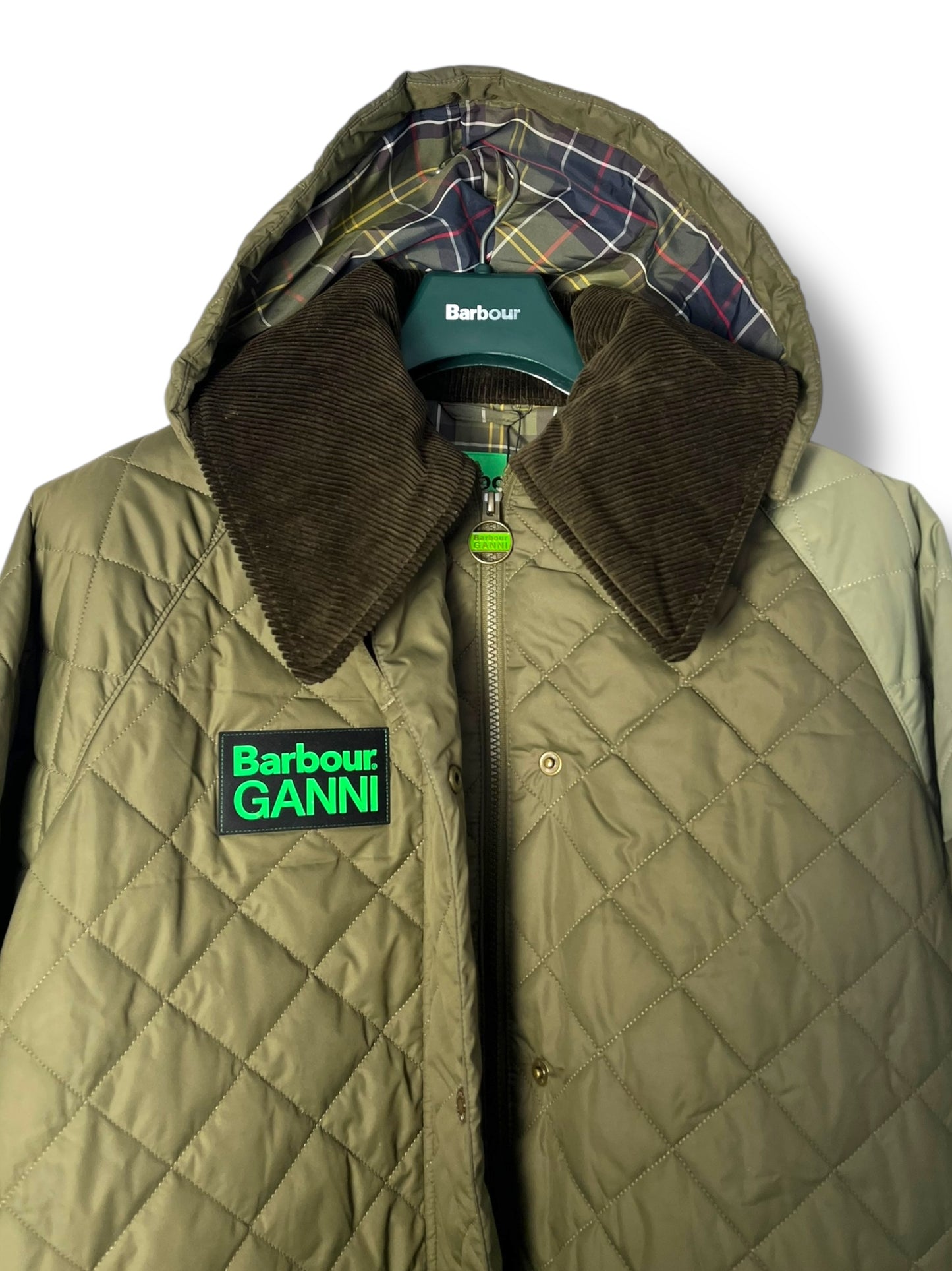 Lady Barbour x GANNI Quilted Burghley Coat – Olive – UK12