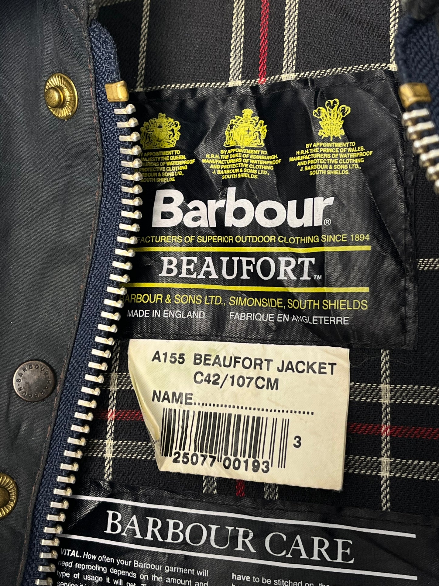 Barbour Beaufort Jacket C42 Navy Vintage 2000 (with Hood)