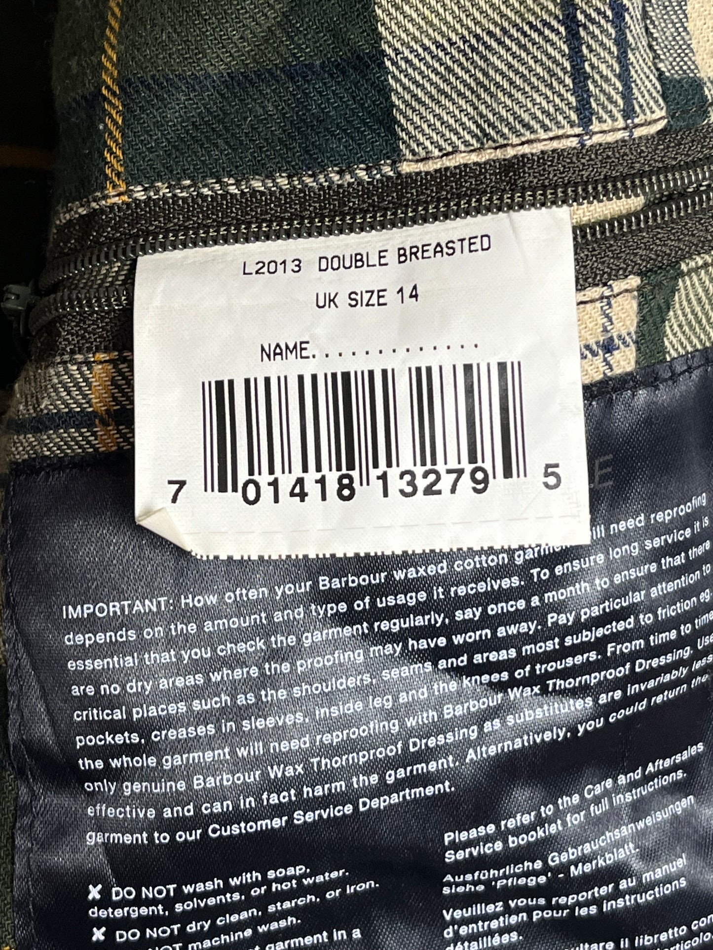 Barbour Wax Jacket Double Breasted Olive UK14 Women Vintage 2000 Waxed Cotton
