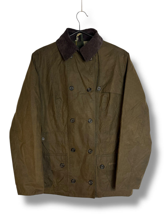 Barbour Wax Jacket Double Breasted Olive UK14 Women Vintage 2000 Waxed Cotton