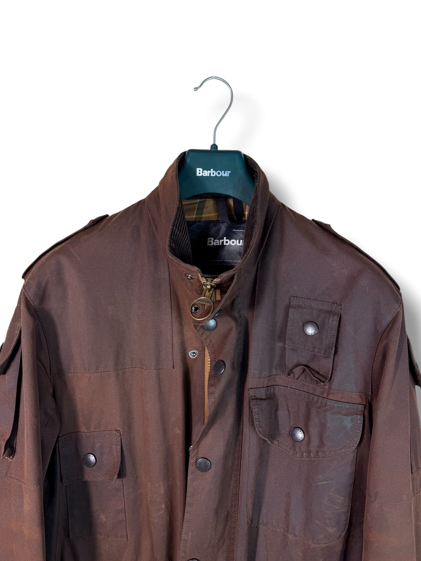 Rare Vintage Barbour Cowen Commando Wax Jacket Brown Rust C40 Large 2000s
