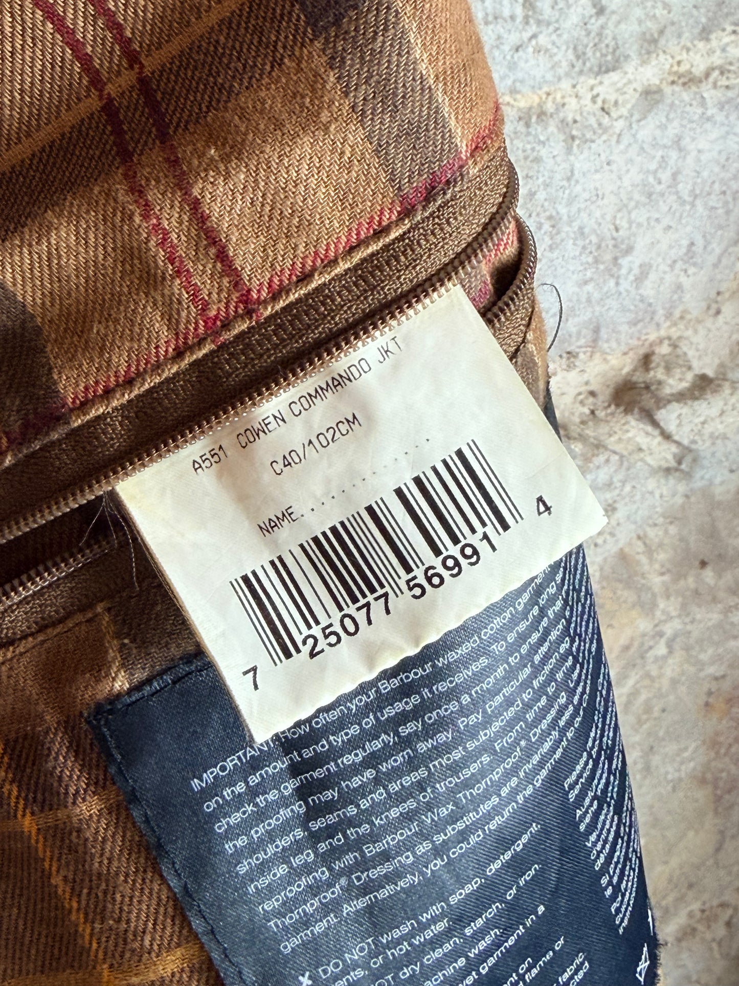 Rare Vintage Barbour Cowen Commando Wax Jacket Brown Rust C40 Large 2000s