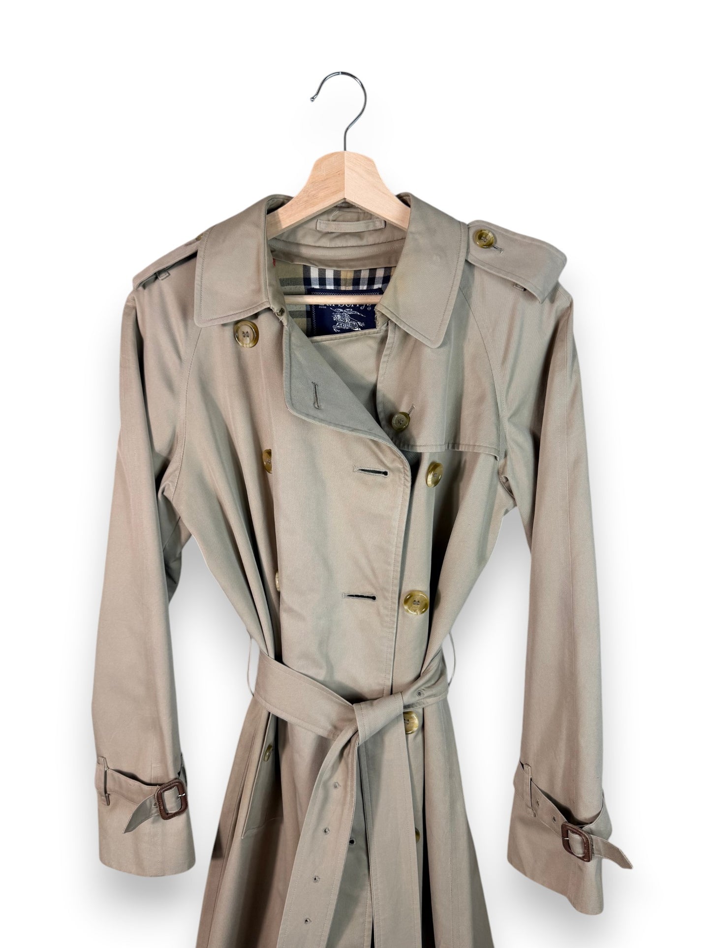 Burberrys’ Vintage Long Trench Coat – Women’s UK10 – Made in England