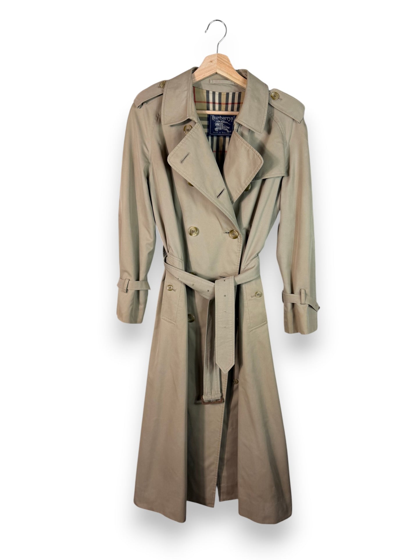 Burberrys’ Vintage Long Trench Coat – Women’s UK14 XL – Made in England