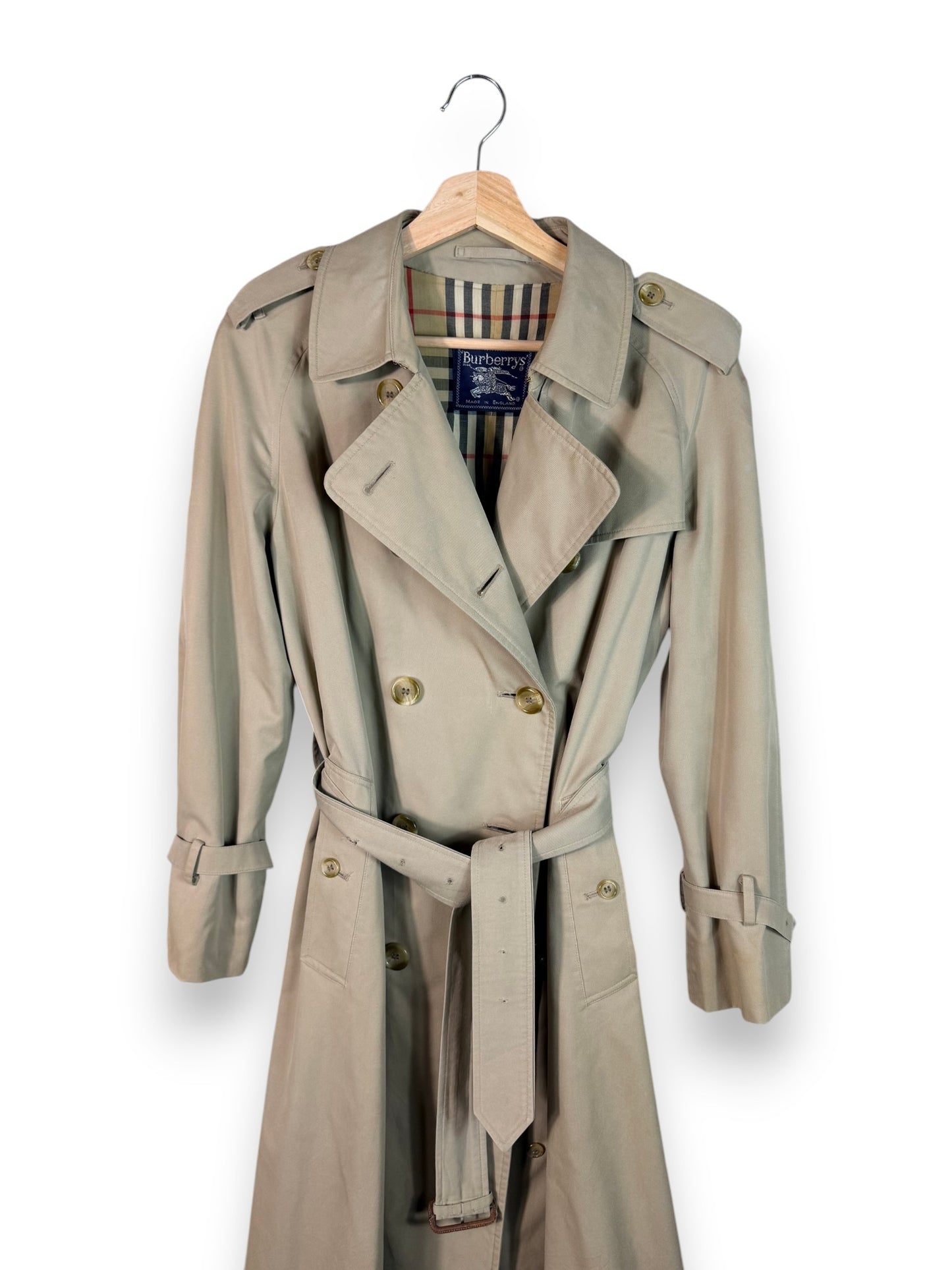 Burberrys’ Vintage Long Trench Coat – Women’s UK14 XL – Made in England