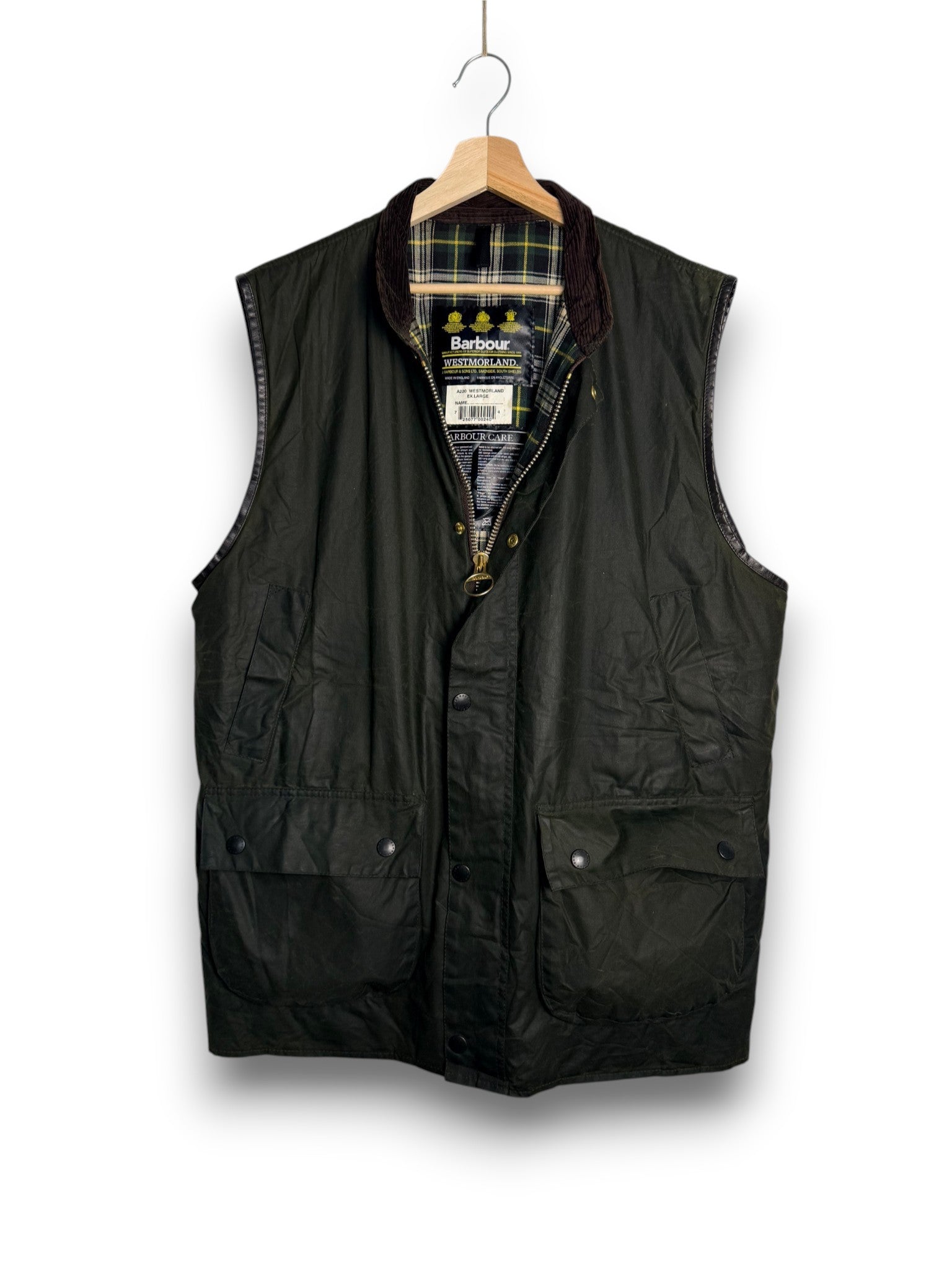 Vintage Barbour Westmorland Waxed Cotton Vest – Sage Green – XL