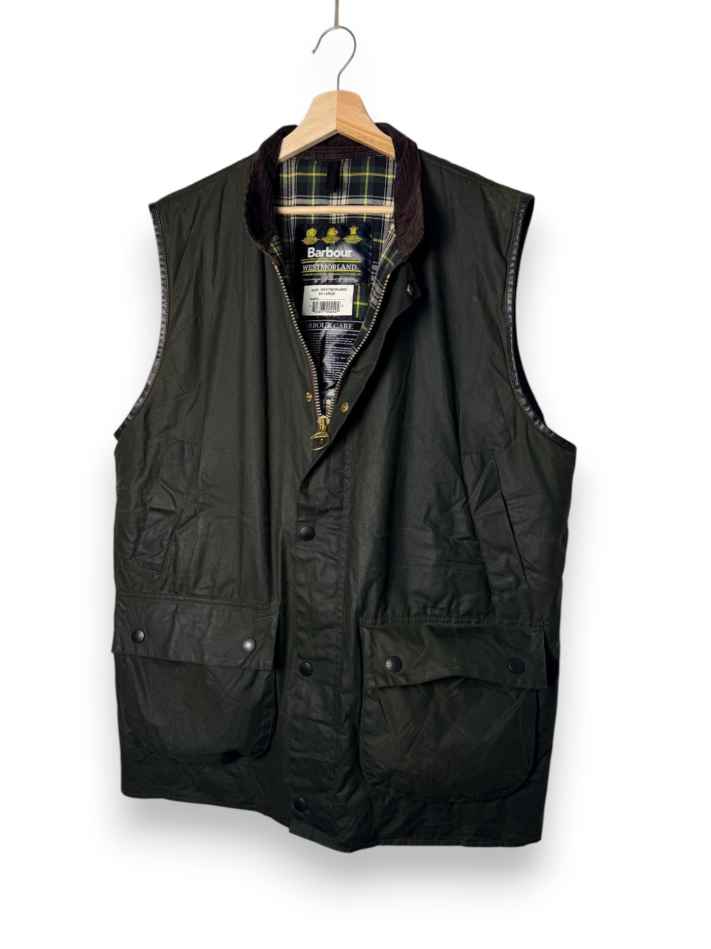 Vintage Barbour Westmorland Waxed Cotton Vest – Sage Green – XL – 1998