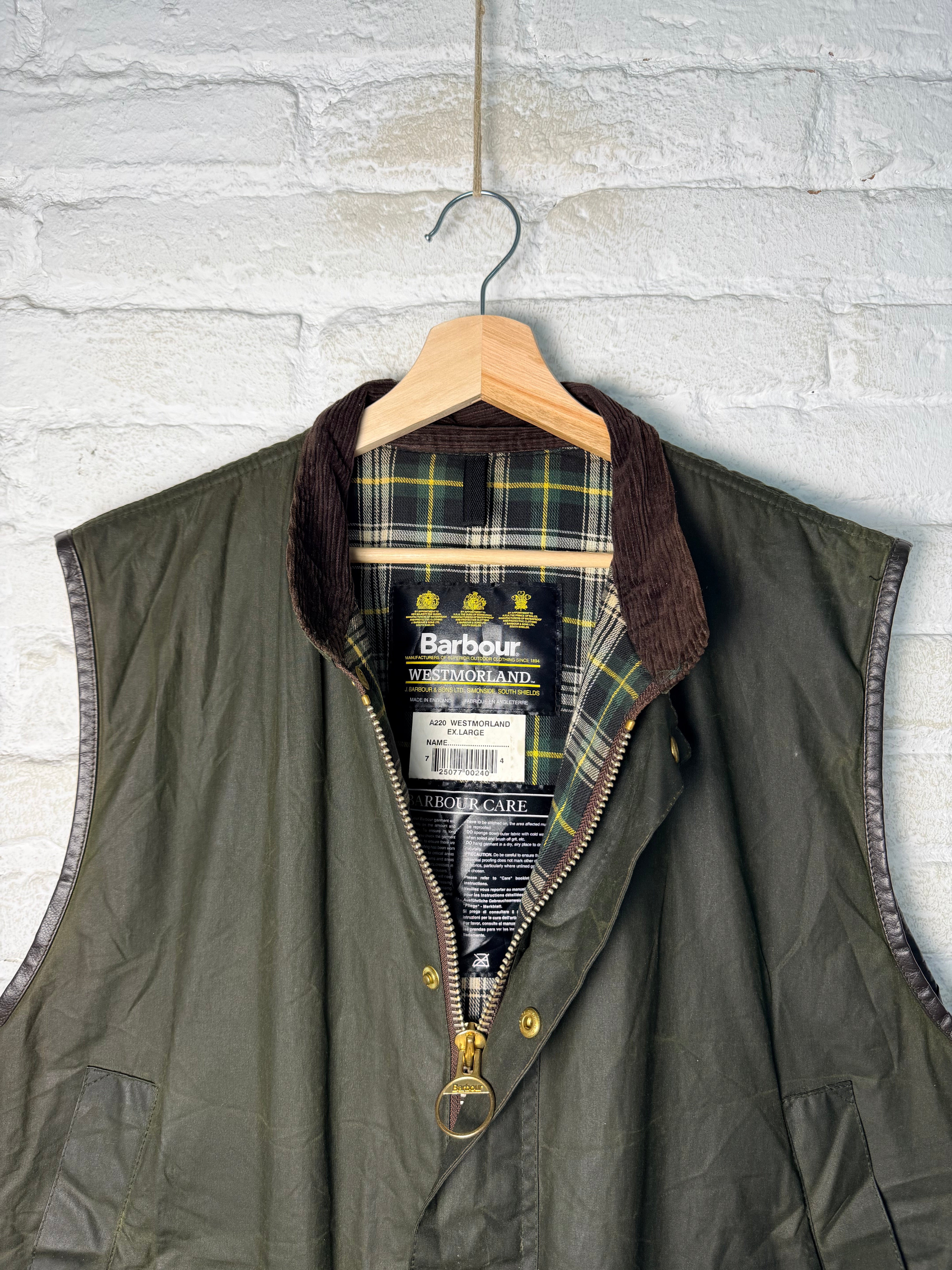 Vintage Barbour Westmorland Waxed Cotton Vest – Sage Green – XL