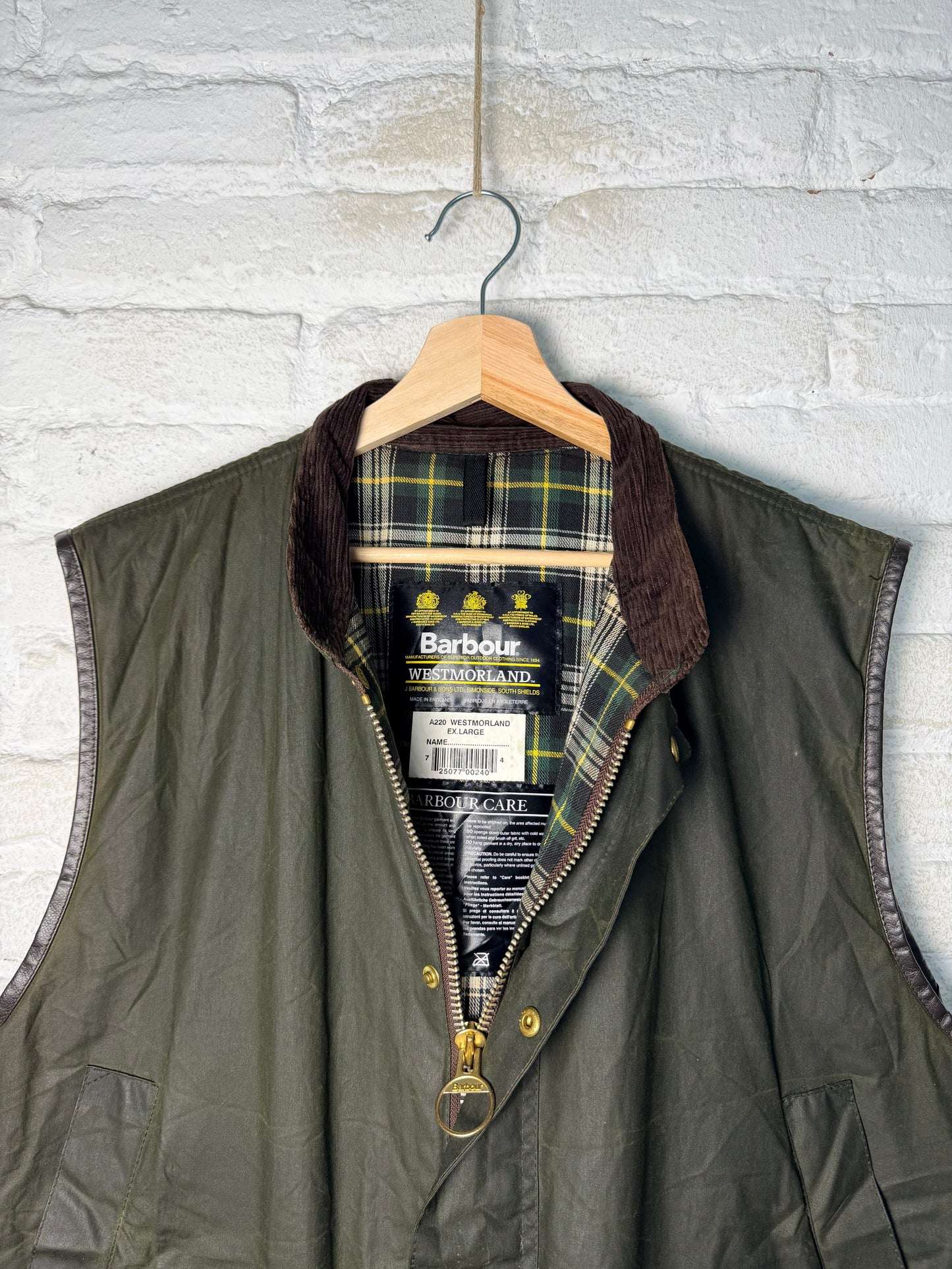 Vintage Barbour Westmorland Waxed Cotton Vest – Sage Green – XL – 1998