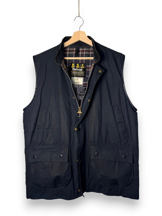 Vintage Barbour Westmorland Waxed Cotton Vest – Navy Blue – XL – 1993