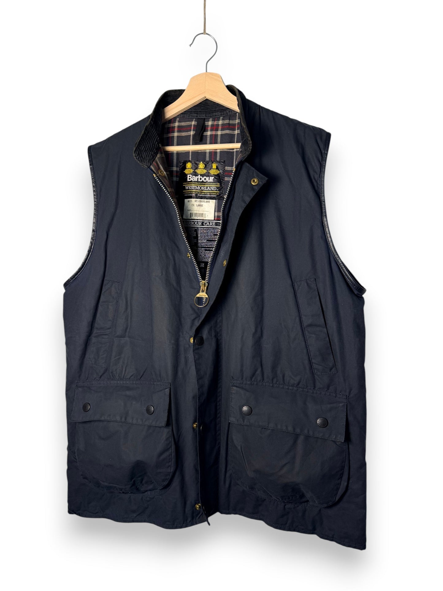 Vintage Barbour Westmorland Waxed Cotton Vest – Navy Blue – XL – 1993