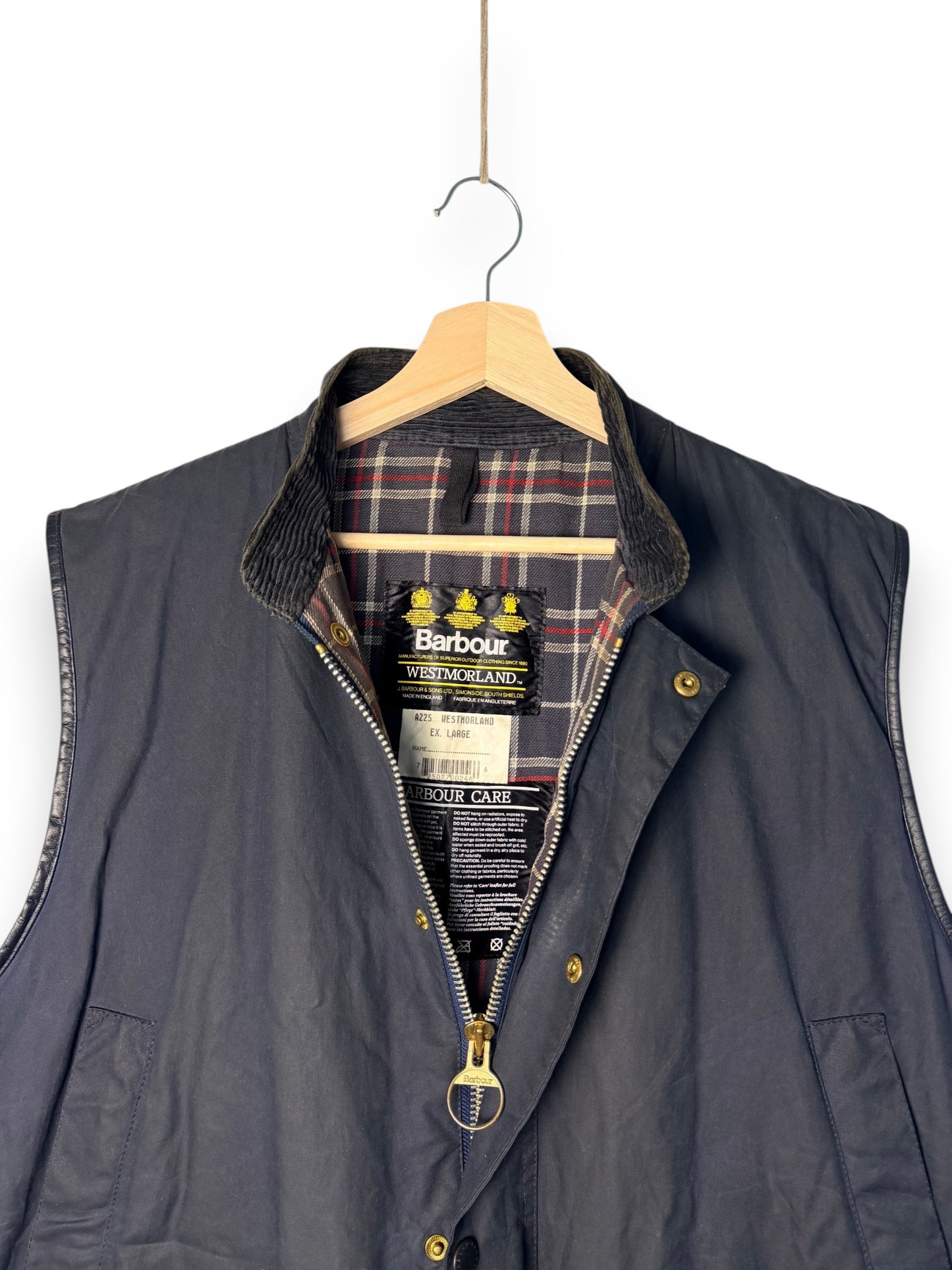 Vintage Barbour Westmorland Waxed Cotton Vest – Navy Blue – XL – 1993
