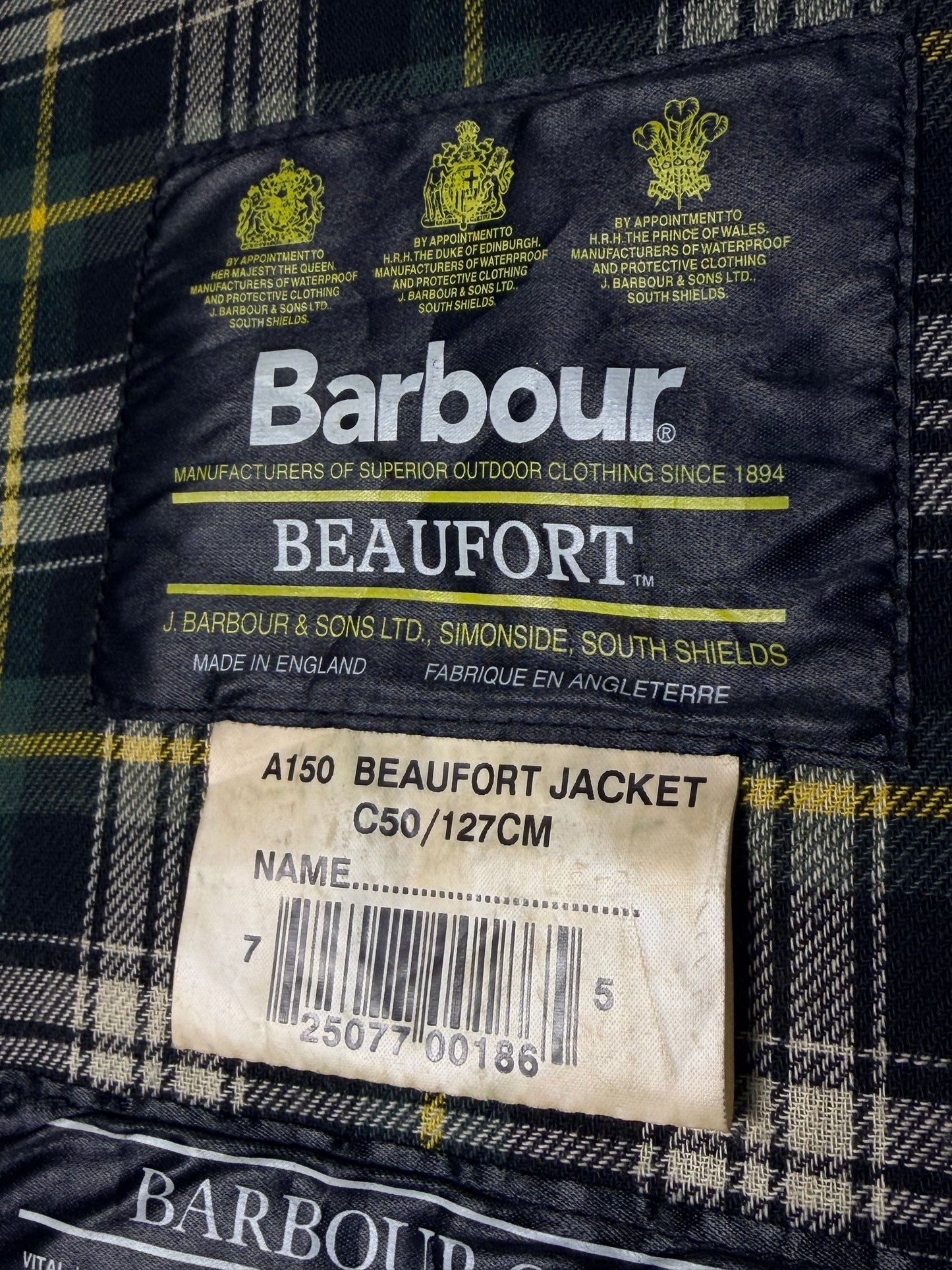 Vintage 1995 Barbour Beaufort Wax Jacket C50 Sage Green Made in England XXL