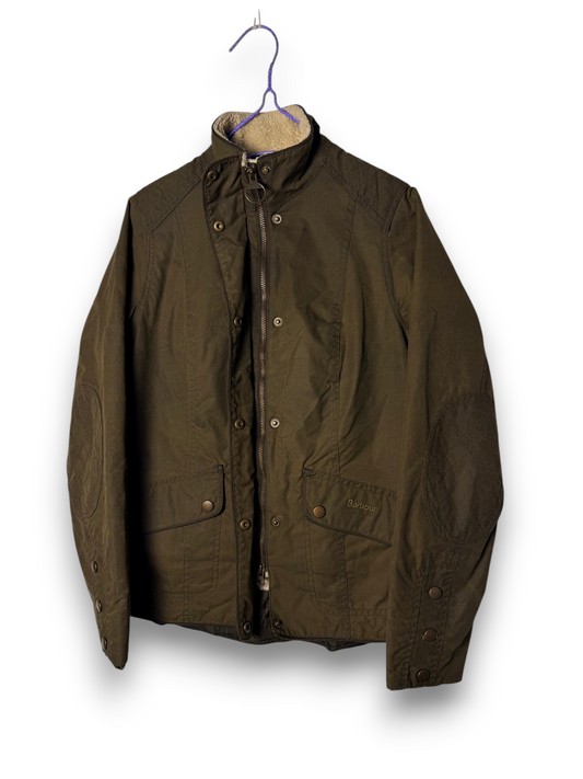 Barbour Lady Brocklane Wax Jacket Olive UK 8 – Sherpa Lined Military Style