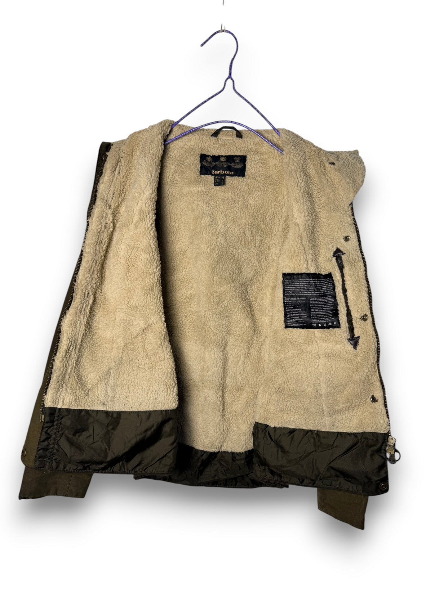 Barbour Lady Brocklane Wax Jacket Olive UK 8 – Sherpa Lined Military Style