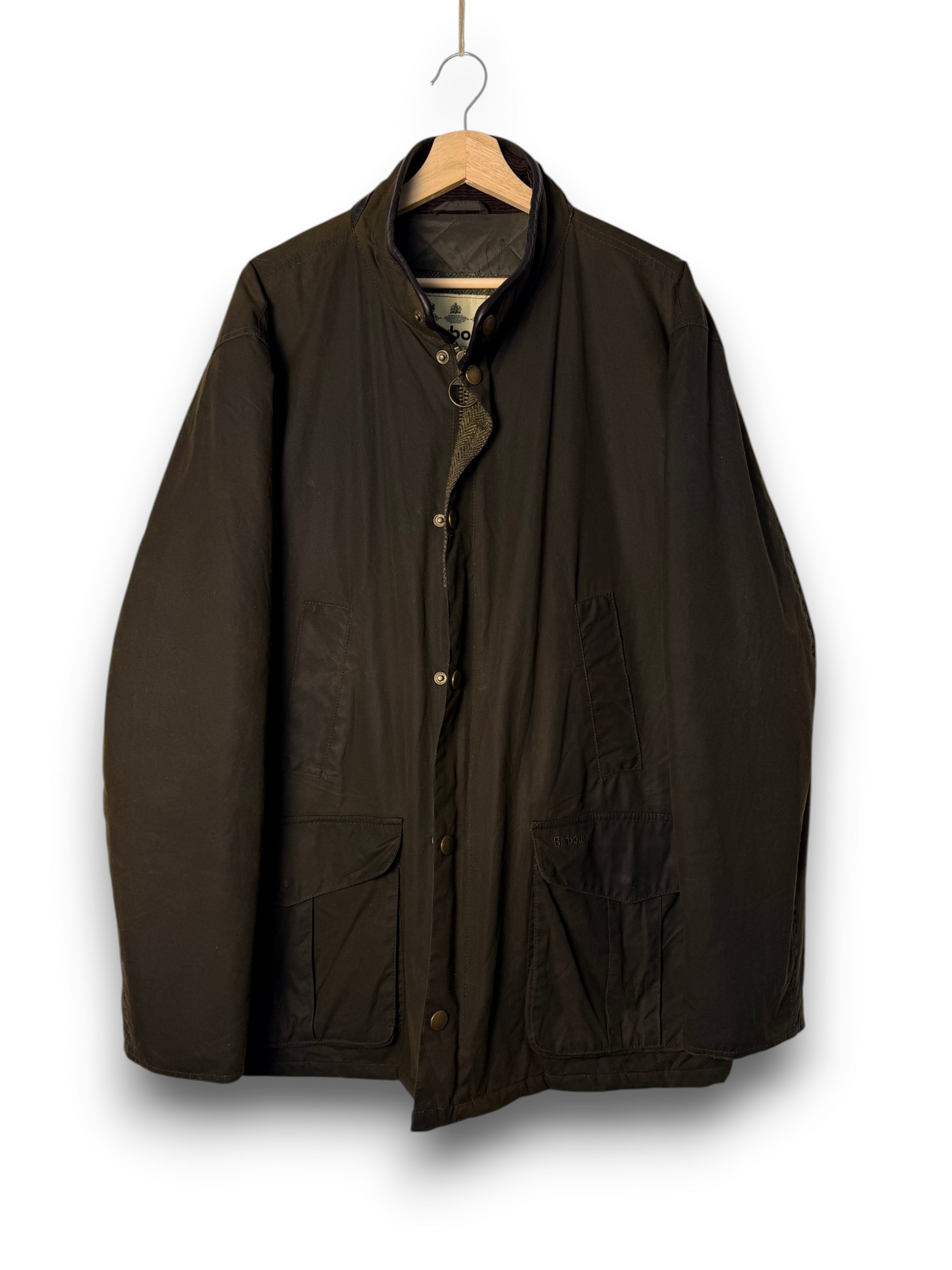 Vintage Barbour Hereford 3XL Olive Wax Jacket Quilted Lined Leather Trim