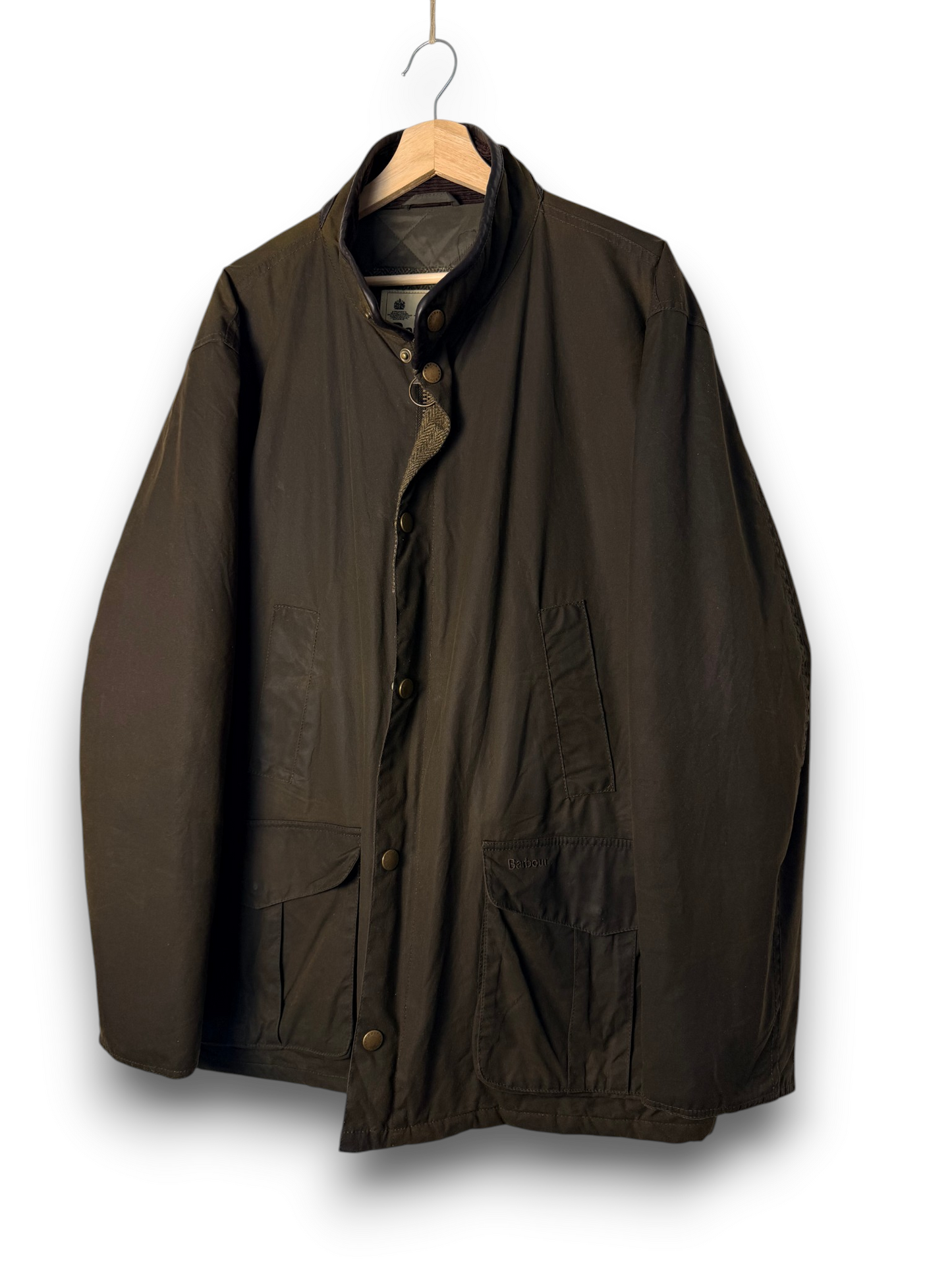 Vintage Barbour Hereford 3XL Olive Wax Jacket Quilted Lined Leather Trim