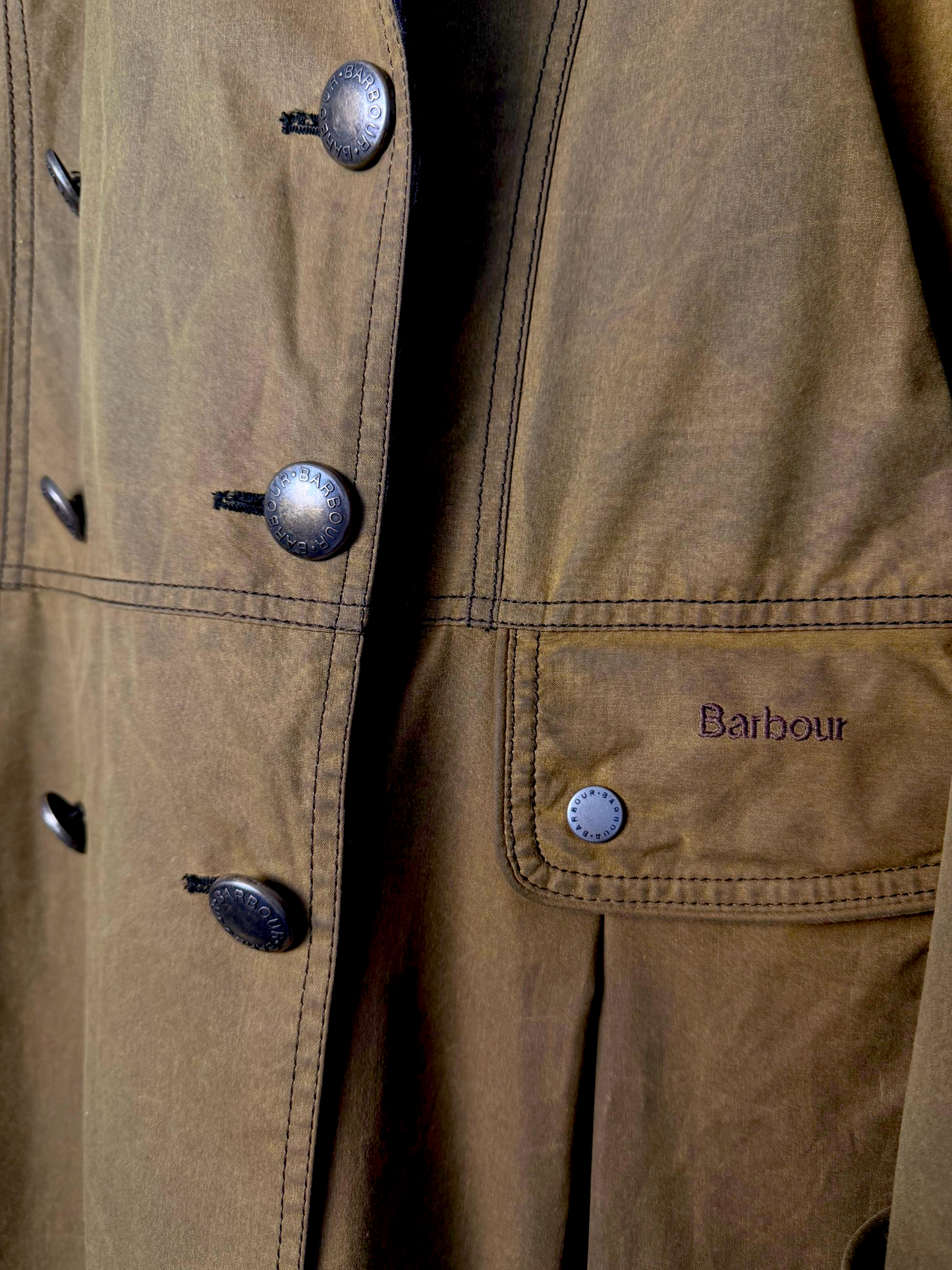 Vintage Barbour Regiment Coat Wax Jacket Sandstone UK16 Double Breasted