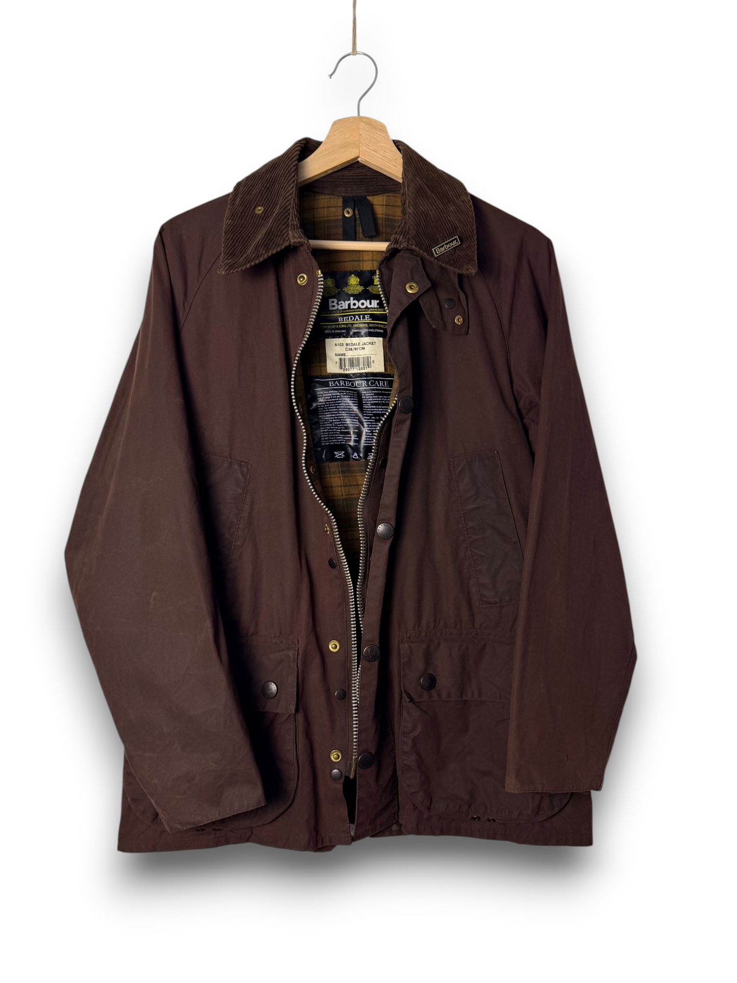 Vintage Barbour Bedale Wax Jacket Brown C38 Medium 1996 Made in England