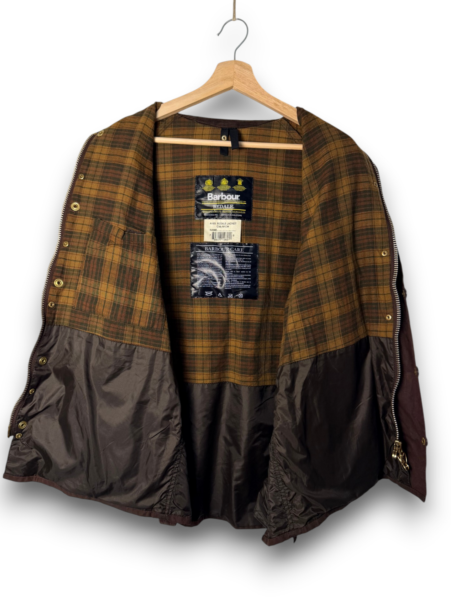 Vintage Barbour Bedale Wax Jacket Brown C38 Medium 1996 Made in England