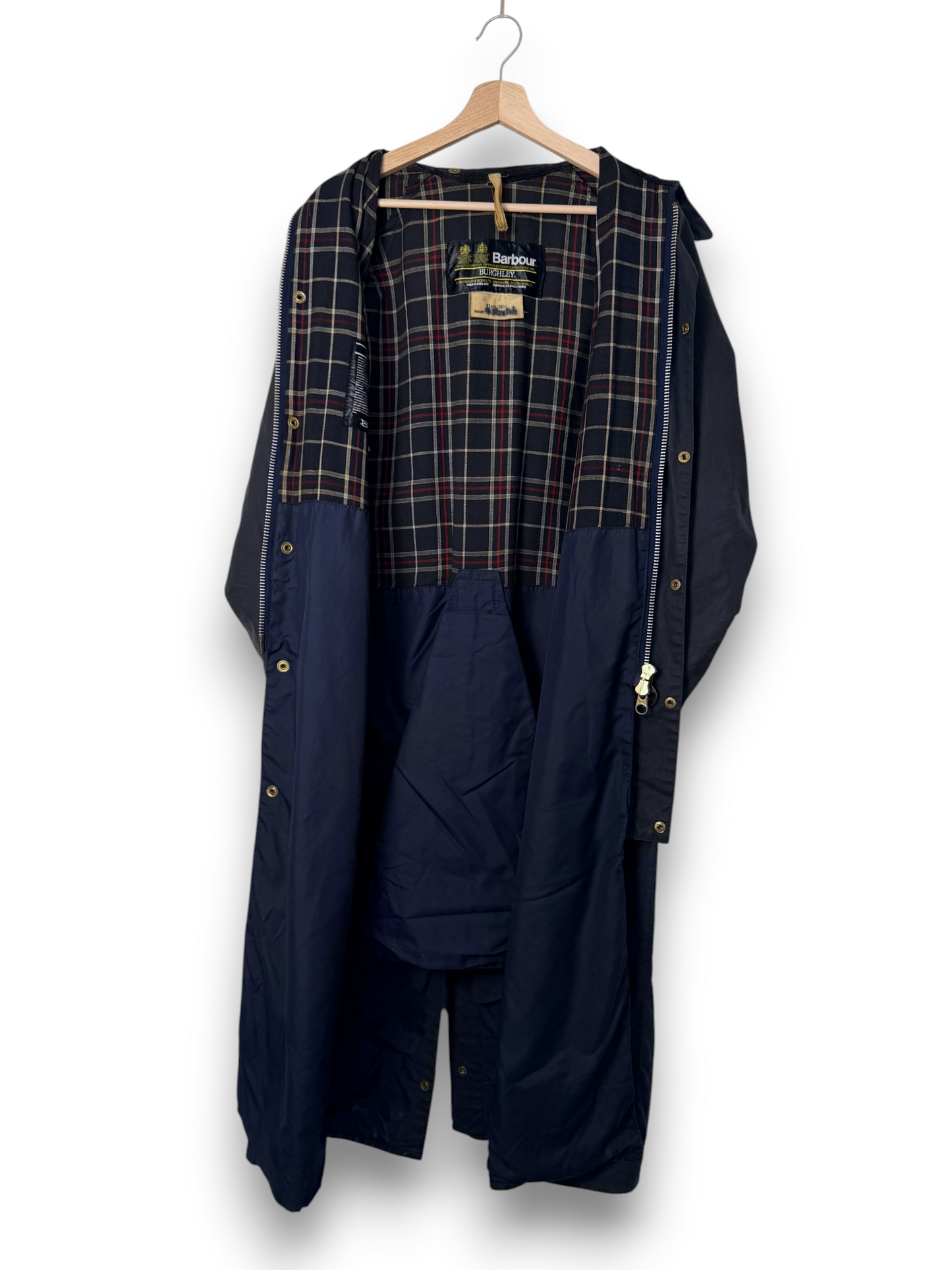 80s Barbour Burghley 2 Crest Wax Coat C36 Navy – Made in England